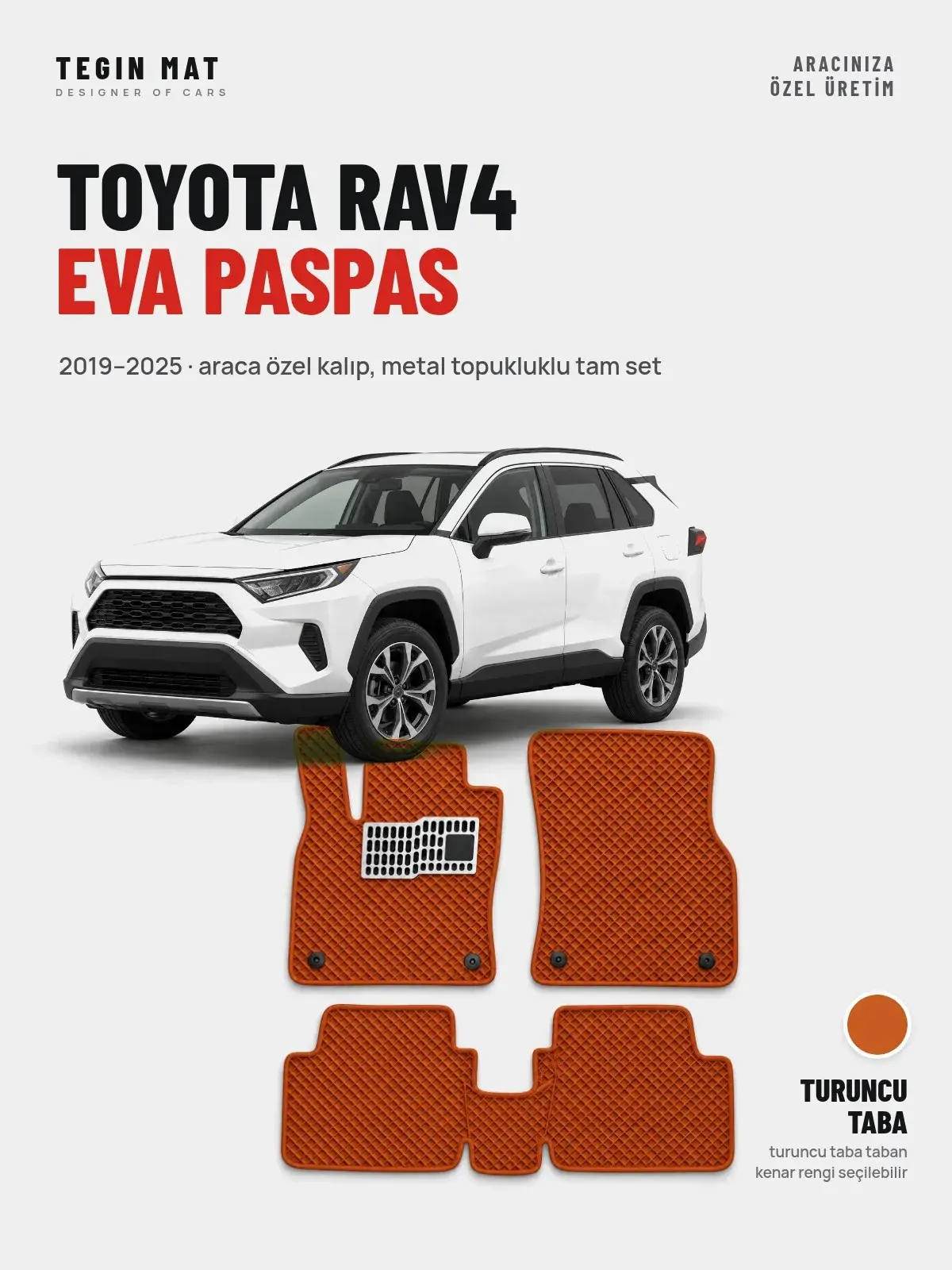 Toyota RAV4 EVA Oto Paspas Tam Set (2019–2025) Turuncu Taba – Araca Özel Kalıp (1)