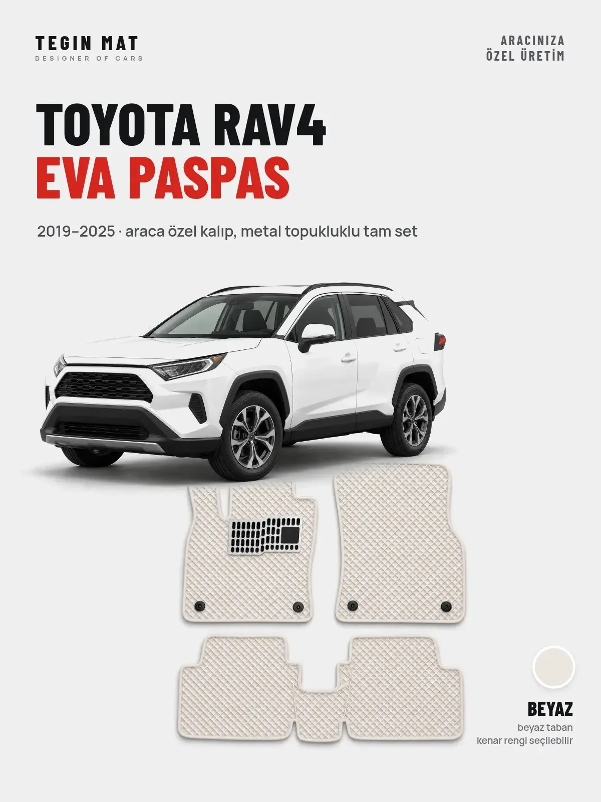 Toyota RAV4 EVA Oto Paspas Tam Set (2019–2025) Beyaz – Araca Özel Kalıp (1)