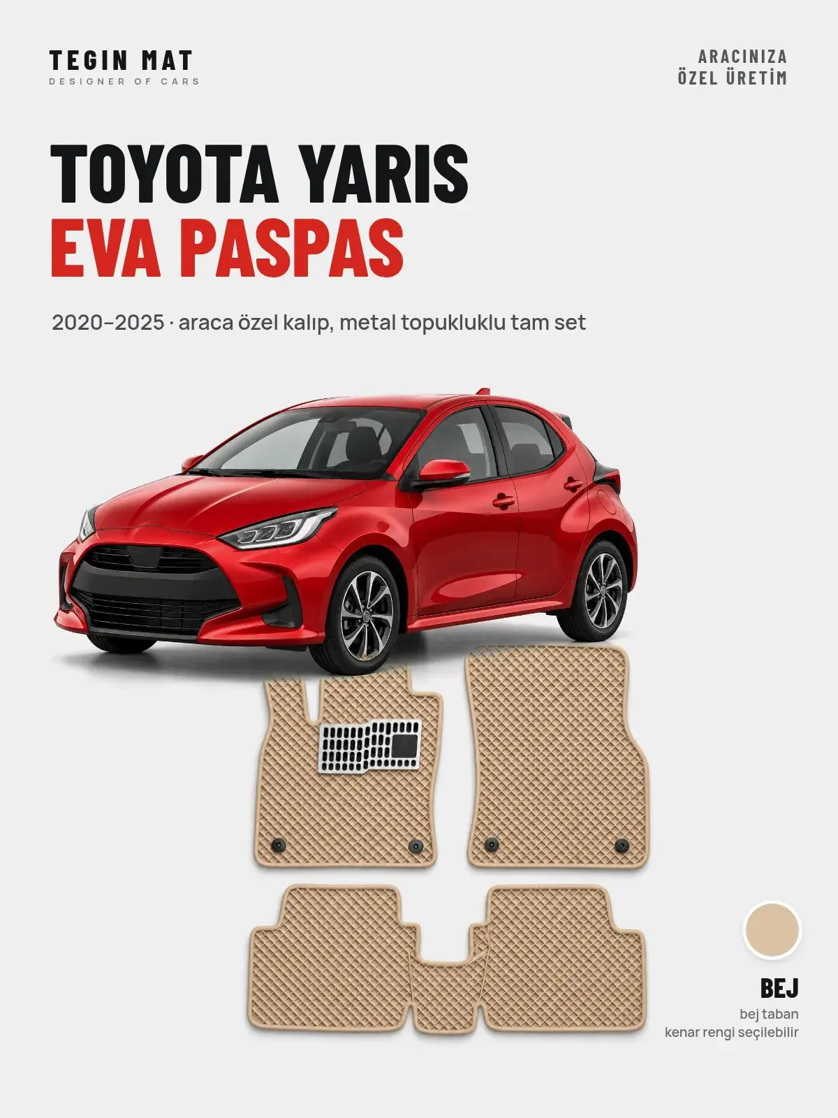 Toyota Yaris EVA Oto Paspas Tam Set (2020–2025) Bej – Araca Özel Kalıp (1)