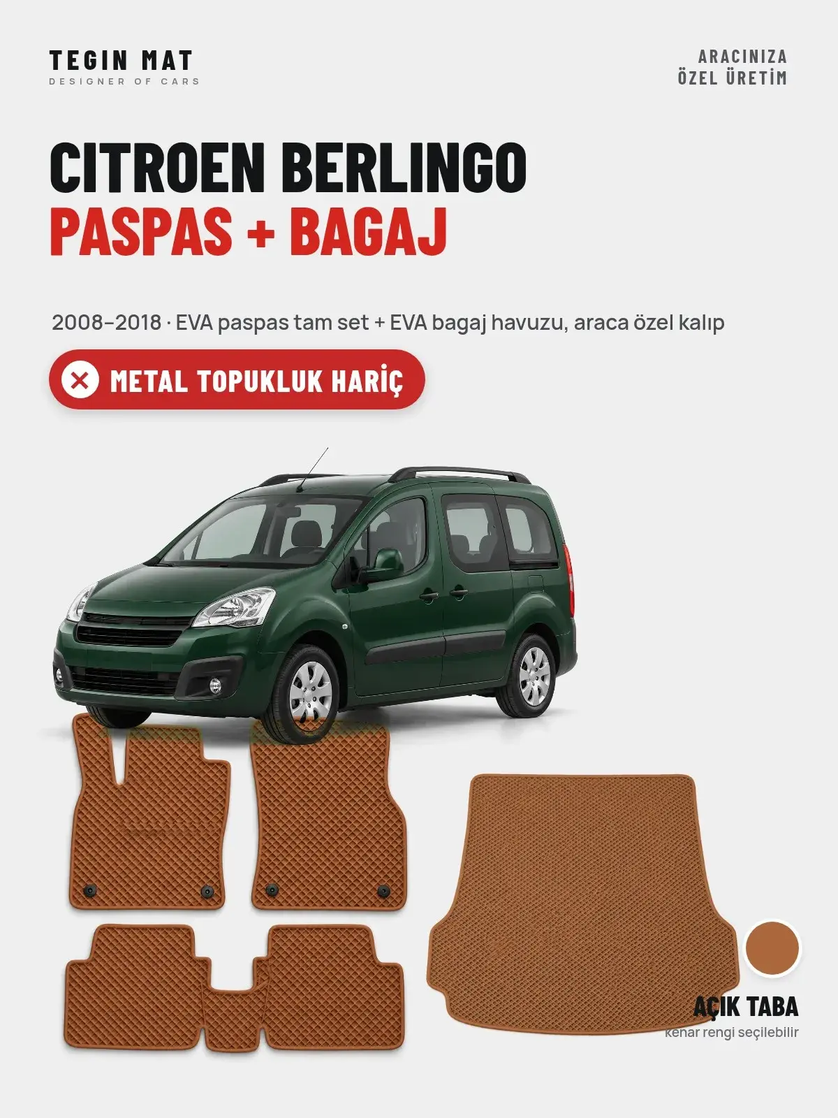Citroen Berlingo EVA Paspas + Bagaj Havuzu Seti (2008–2018) Açık Taba – Metal Topukluk Hariç (1)