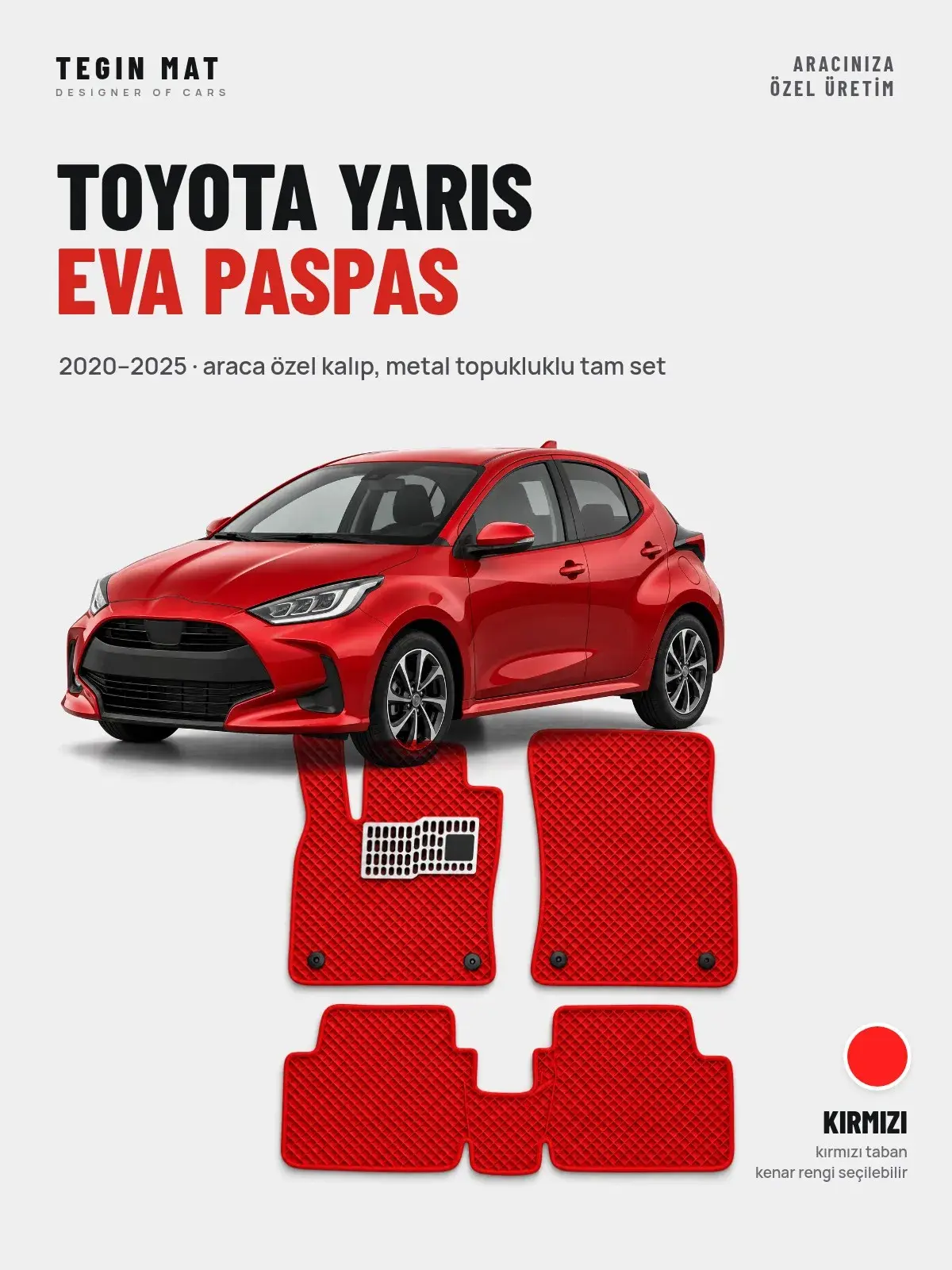 Toyota Yaris EVA Oto Paspas Tam Set (2020–2025) Kırmızı – Araca Özel Kalıp (1)
