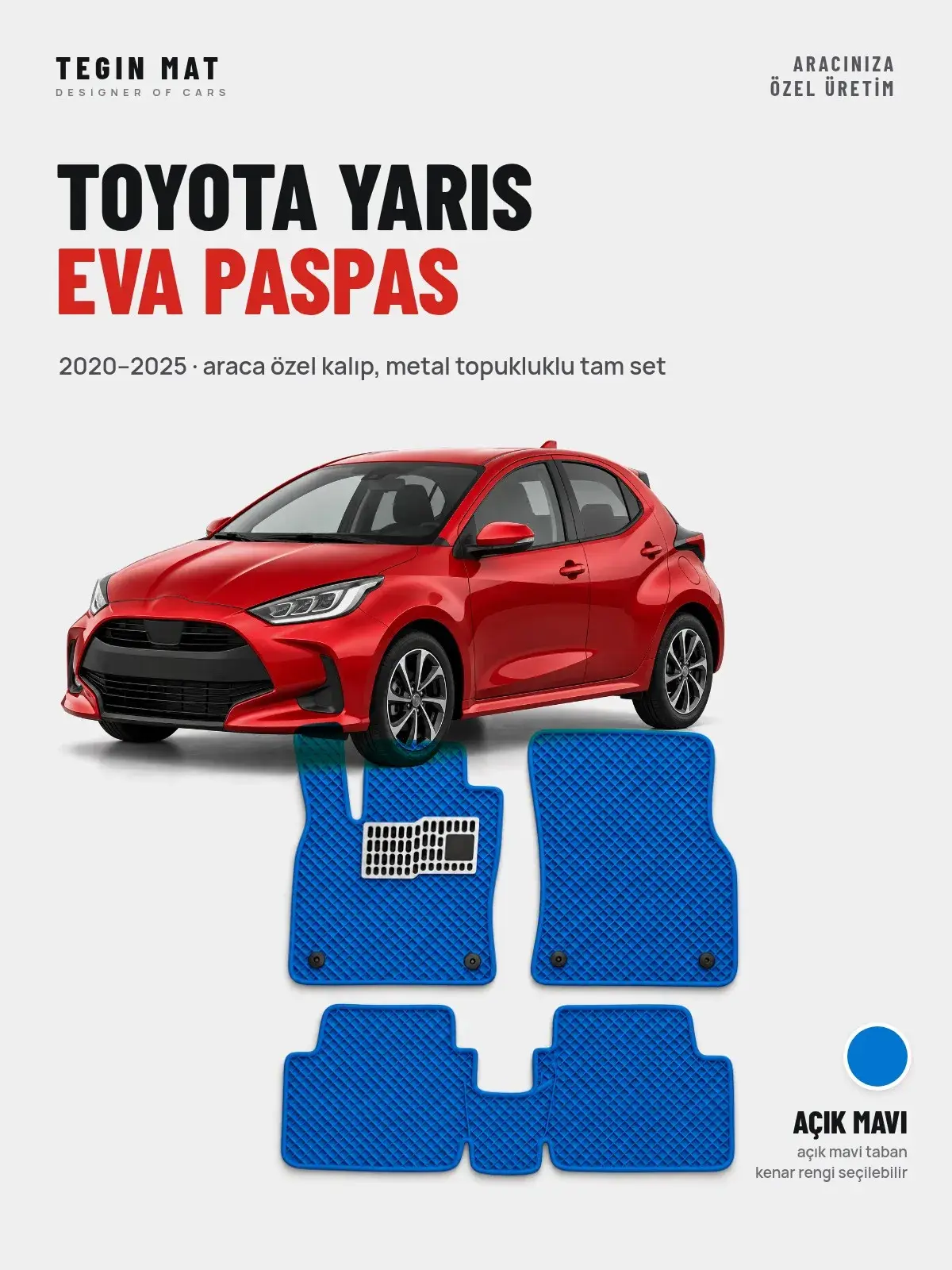 Toyota Yaris EVA Oto Paspas Tam Set (2020–2025) Açık Mavi – Araca Özel Kalıp (1)