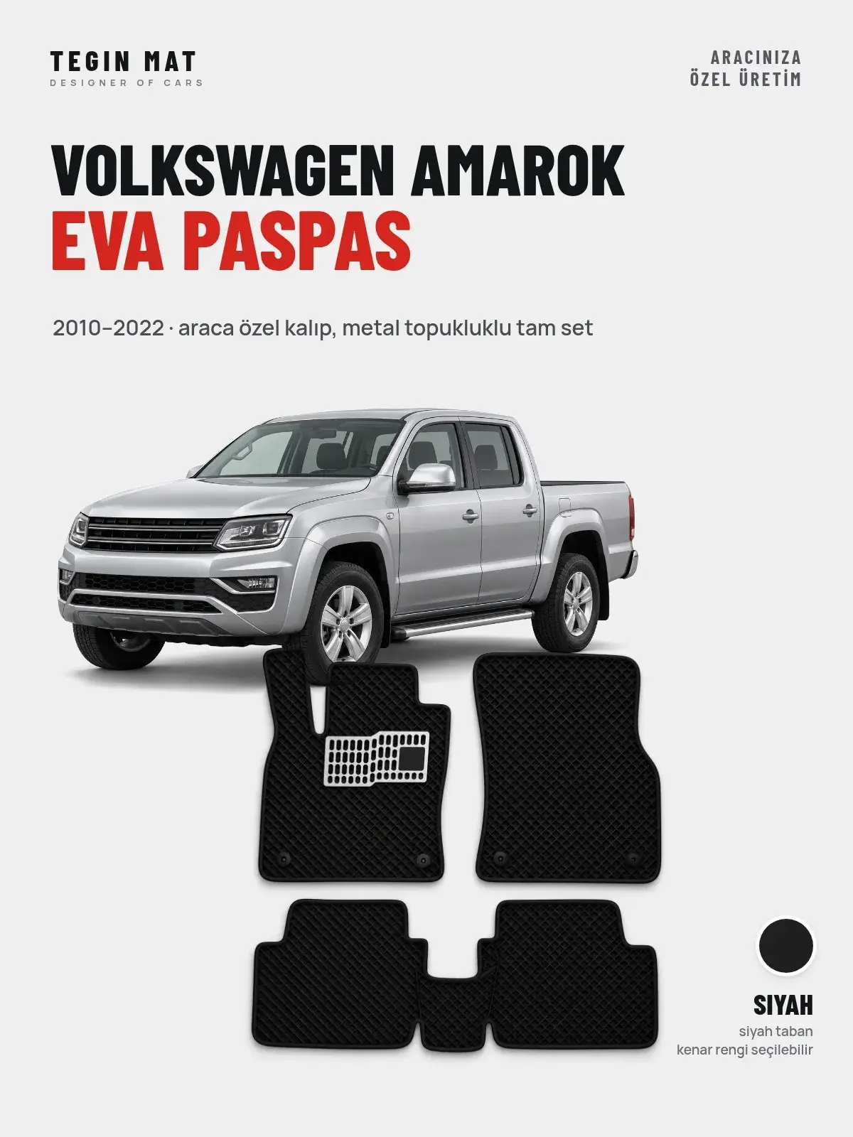Volkswagen Amarok EVA Oto Paspas Tam Set (2010–2022) Siyah – Araca Özel Kalıp (1)
