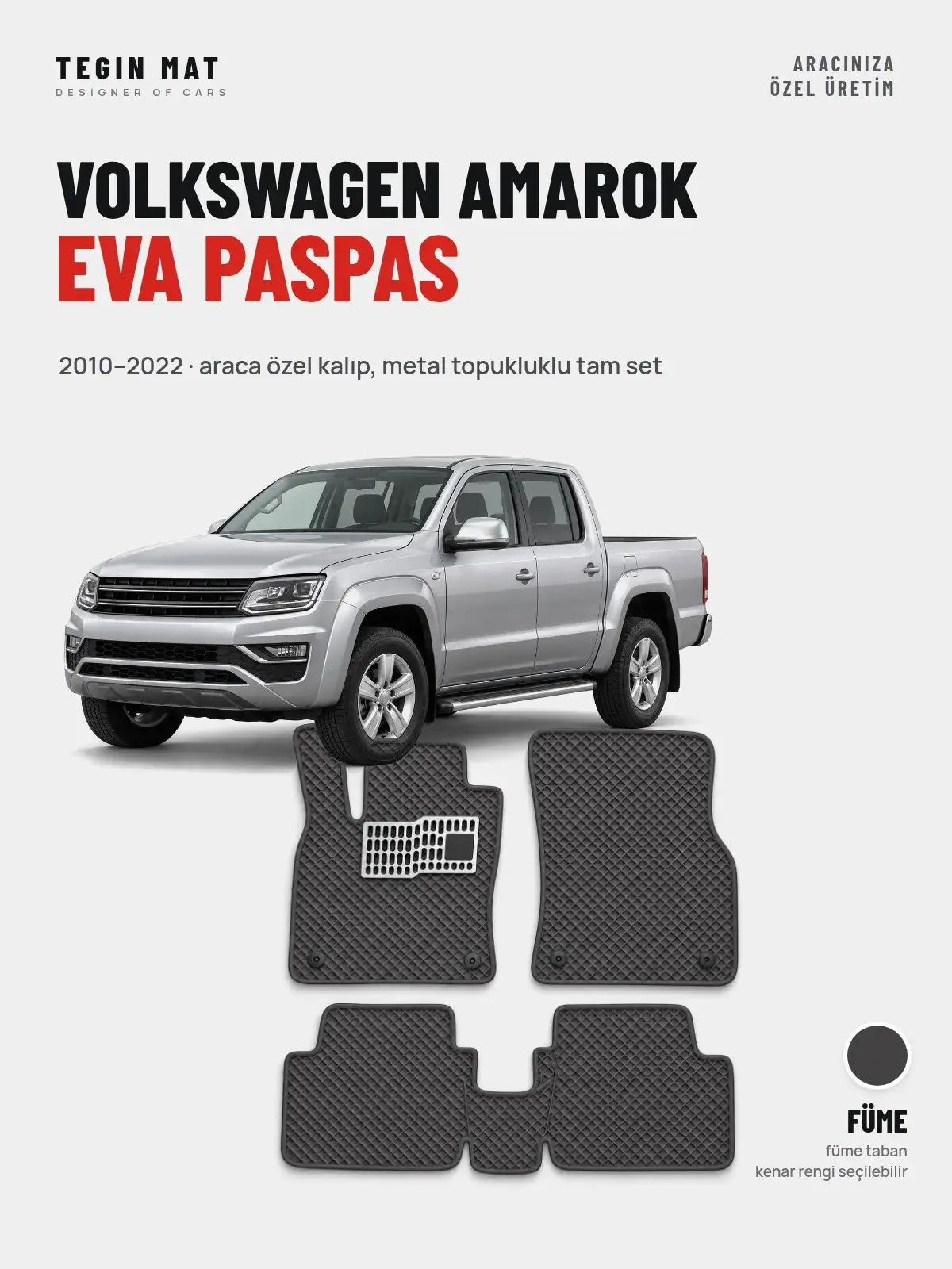 Volkswagen Amarok EVA Oto Paspas Tam Set (2010–2022) Füme – Araca Özel Kalıp (1)