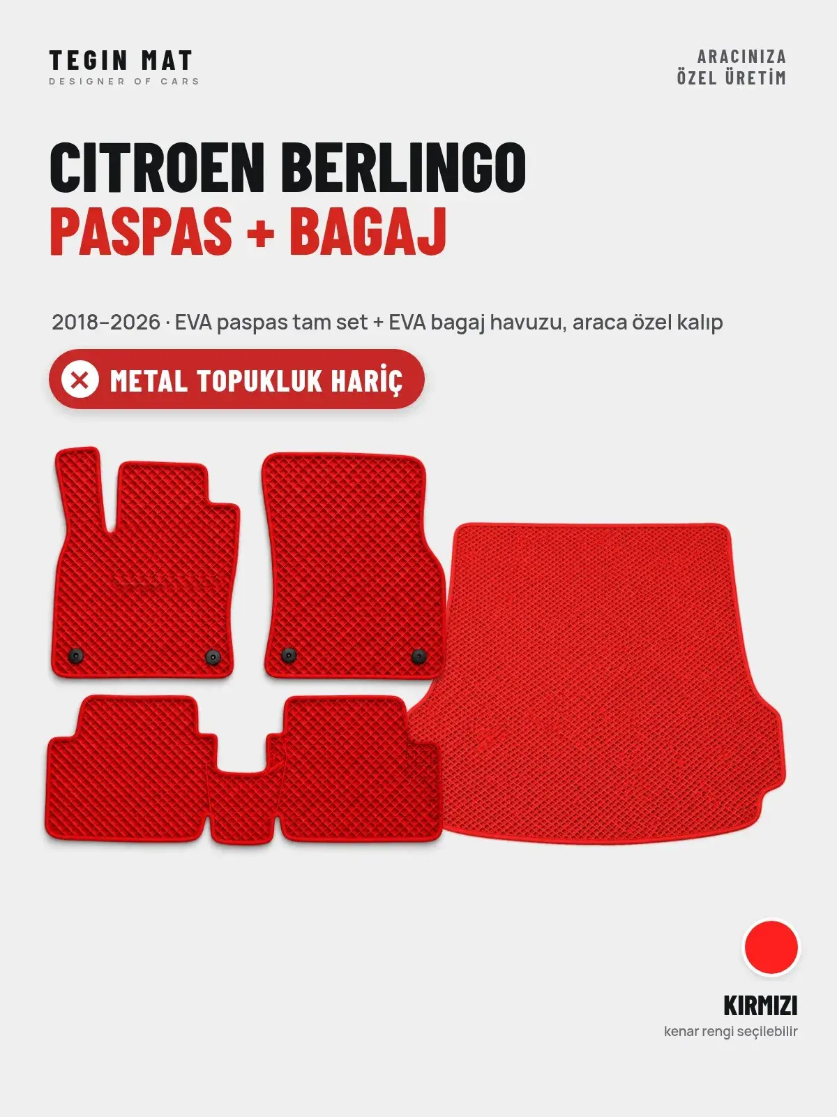 Citroen Berlingo EVA Paspas + Bagaj Havuzu Seti (2018–2026) Kırmızı – Metal Topukluk Hariç (1)