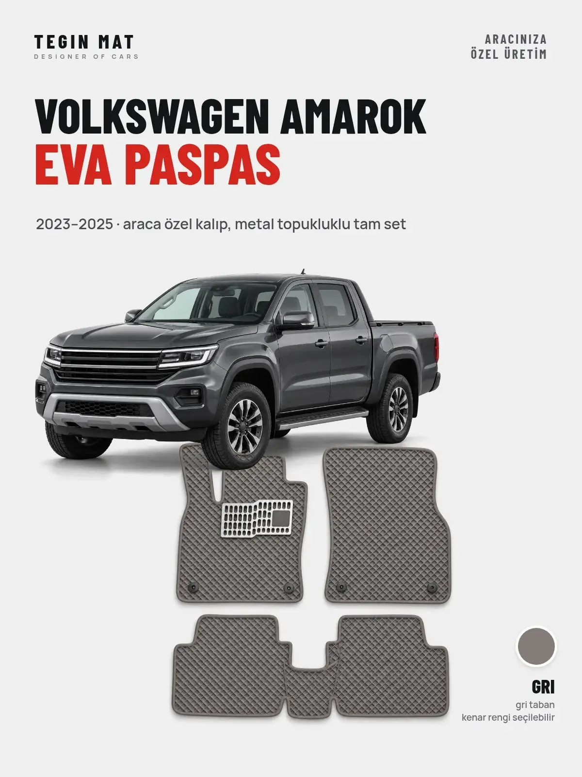 Volkswagen Amarok EVA Oto Paspas Tam Set (2023–2025) Gri – Araca Özel Kalıp (1)