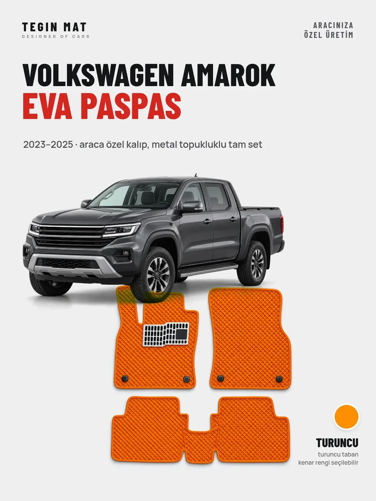 Volkswagen Amarok EVA Oto Paspas Tam Set (2023–2025) Turuncu – Araca Özel Kalıp (1)