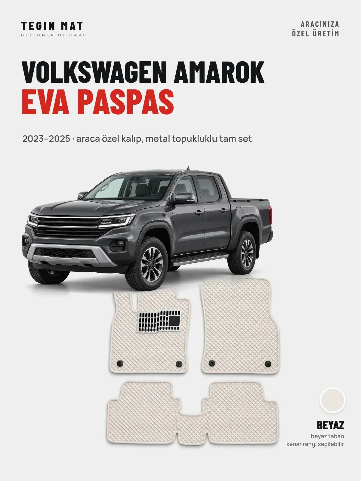 Volkswagen Amarok EVA Oto Paspas Tam Set (2023–2025) Beyaz – Araca Özel Kalıp (1)