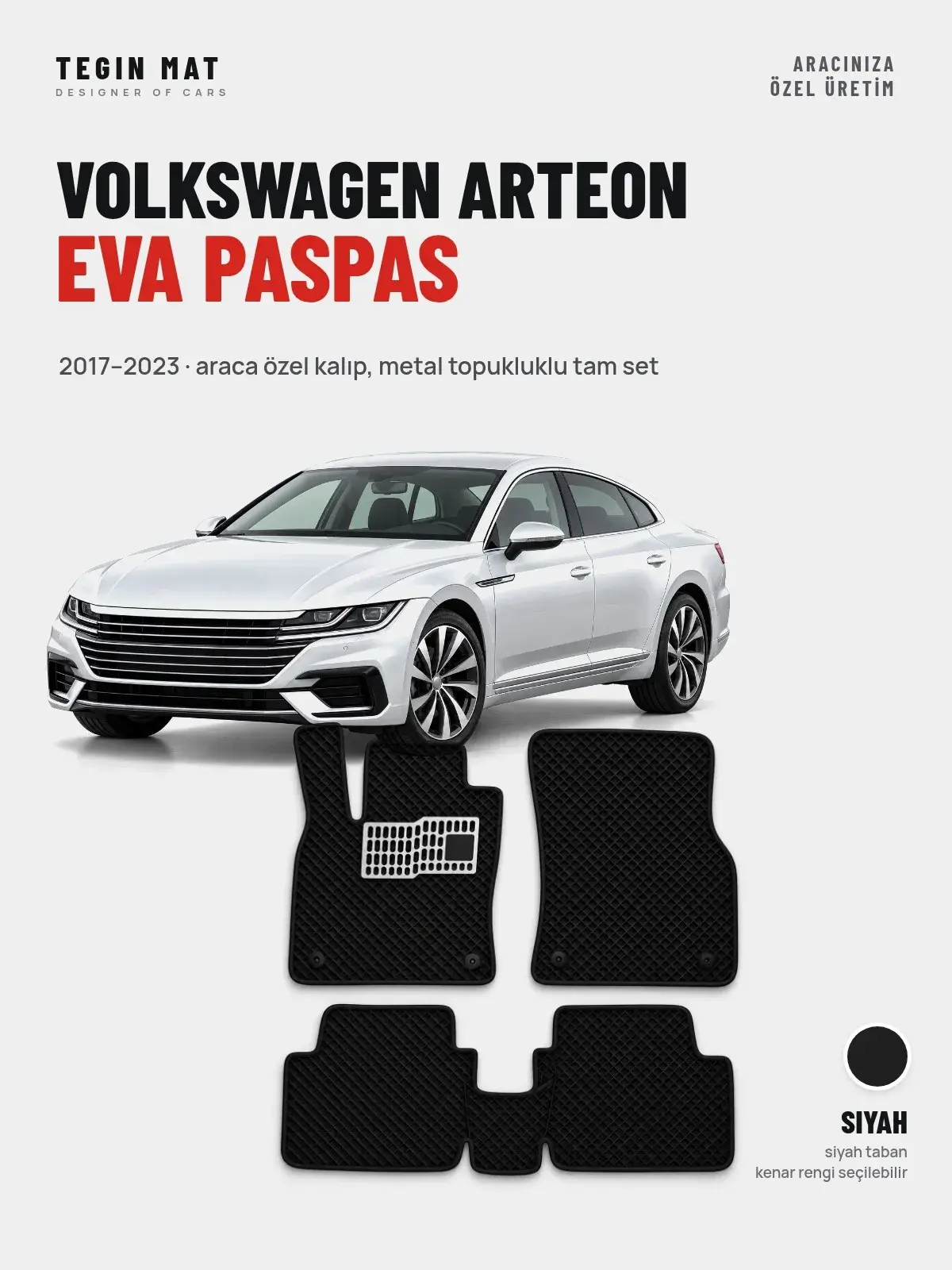 Volkswagen Arteon EVA Oto Paspas Tam Set (2017–2023) Siyah – Araca Özel Kalıp (1)