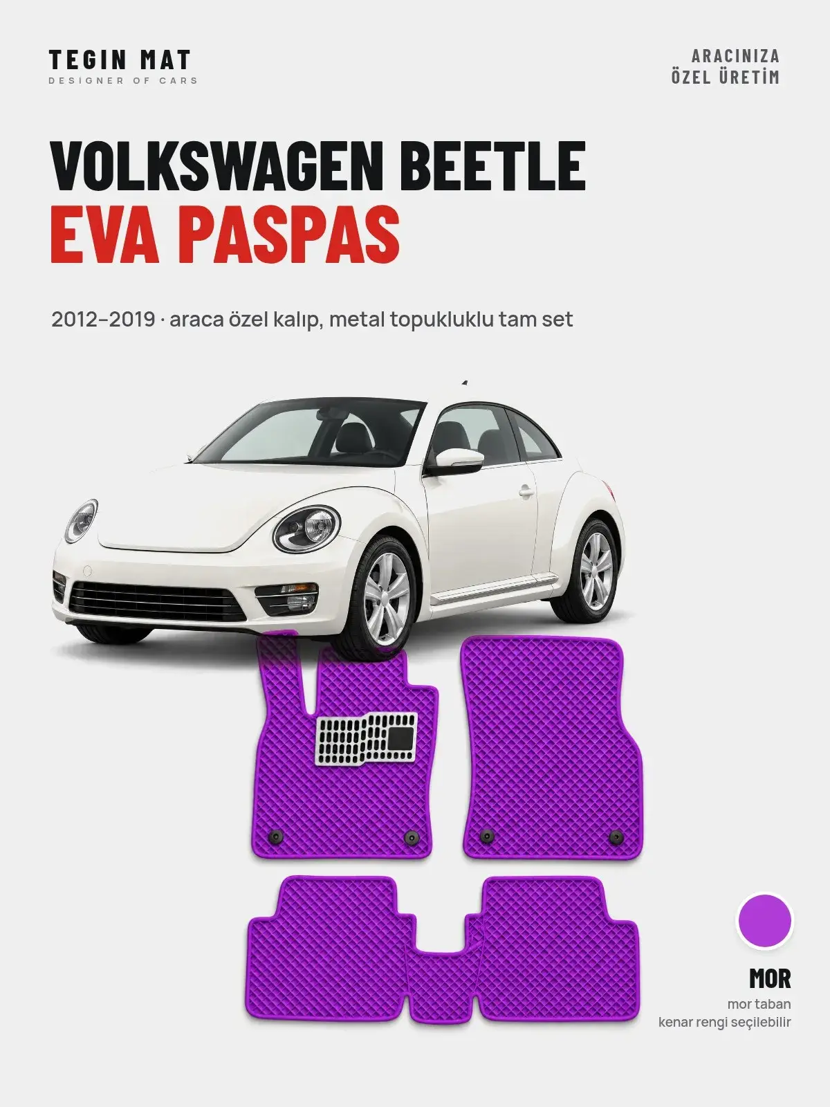 Volkswagen Beetle EVA Oto Paspas Tam Set (2012–2019) Mor – Araca Özel Kalıp (1)