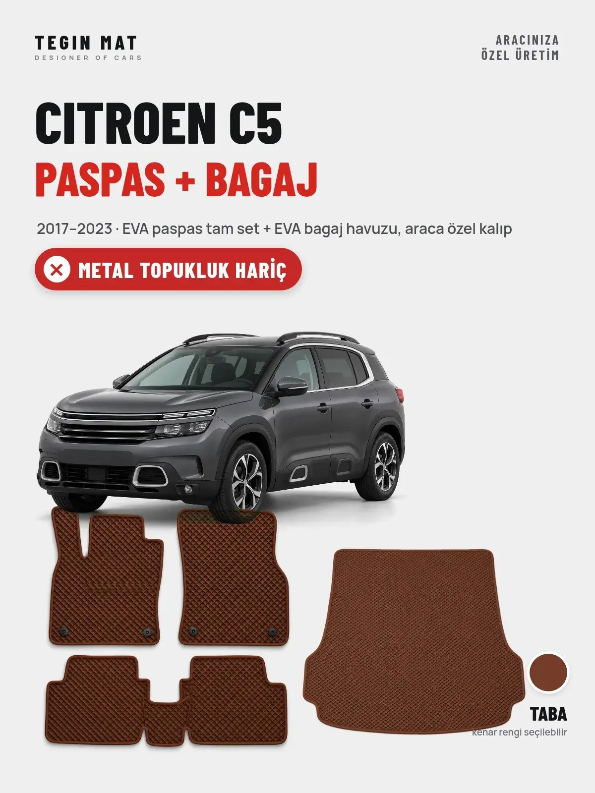 Citroen C5 EVA Paspas + Bagaj Havuzu Seti (2017–2023) Taba – Metal Topukluk Hariç (1)