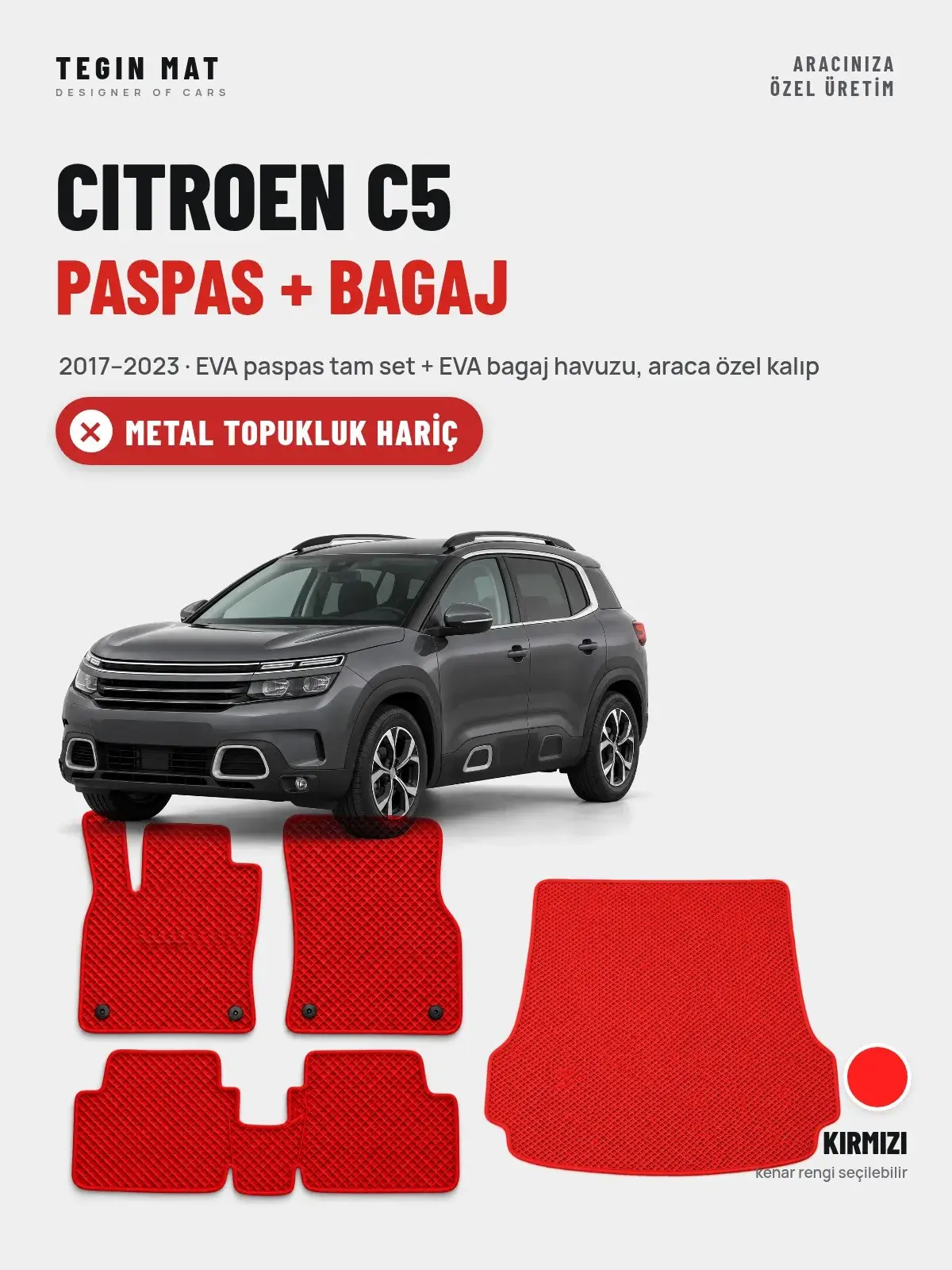 Citroen C5 EVA Paspas + Bagaj Havuzu Seti (2017–2023) Kırmızı – Metal Topukluk Hariç (1)