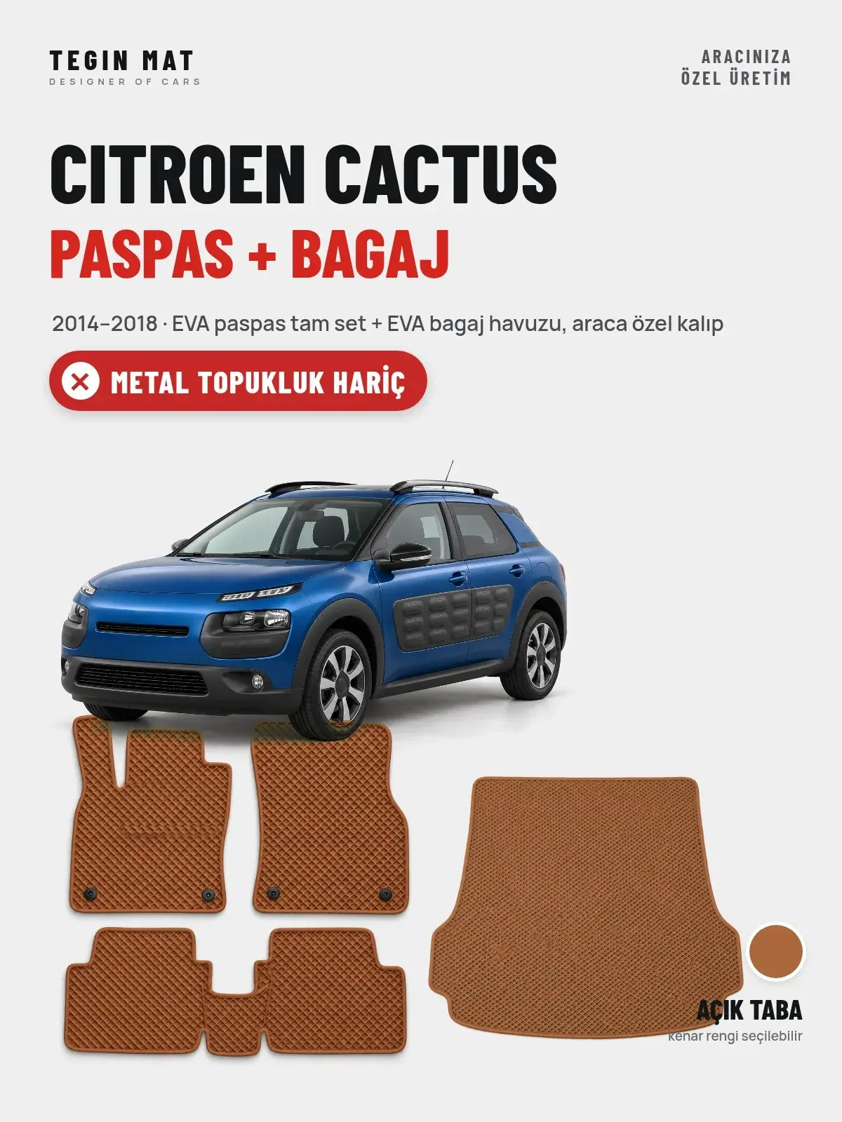 Citroen Cactus EVA Paspas + Bagaj Havuzu Seti (2014–2018) Açık Taba – Metal Topukluk Hariç (1)