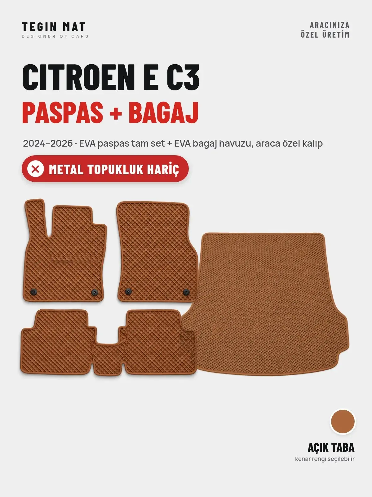 Citroen E C3 EVA Paspas + Bagaj Havuzu Seti (2024–2026) Açık Taba – Metal Topukluk Hariç (1)