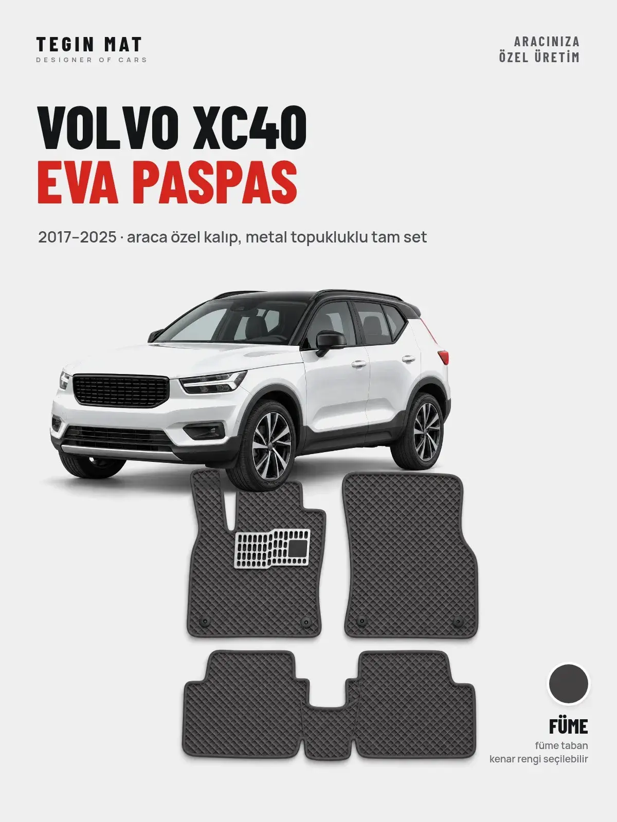 Volvo XC40 EVA Oto Paspas Tam Set (2017–2025) Füme – Araca Özel Kalıp (1)