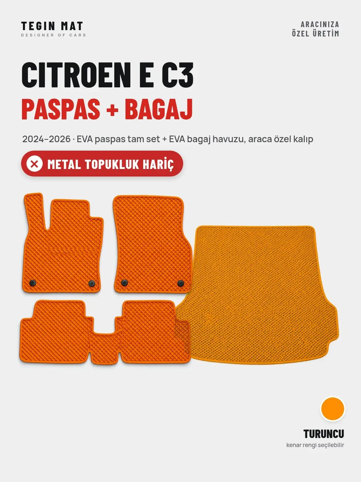 Citroen E C3 EVA Paspas + Bagaj Havuzu Seti (2024–2026) Turuncu – Metal Topukluk Hariç (1)