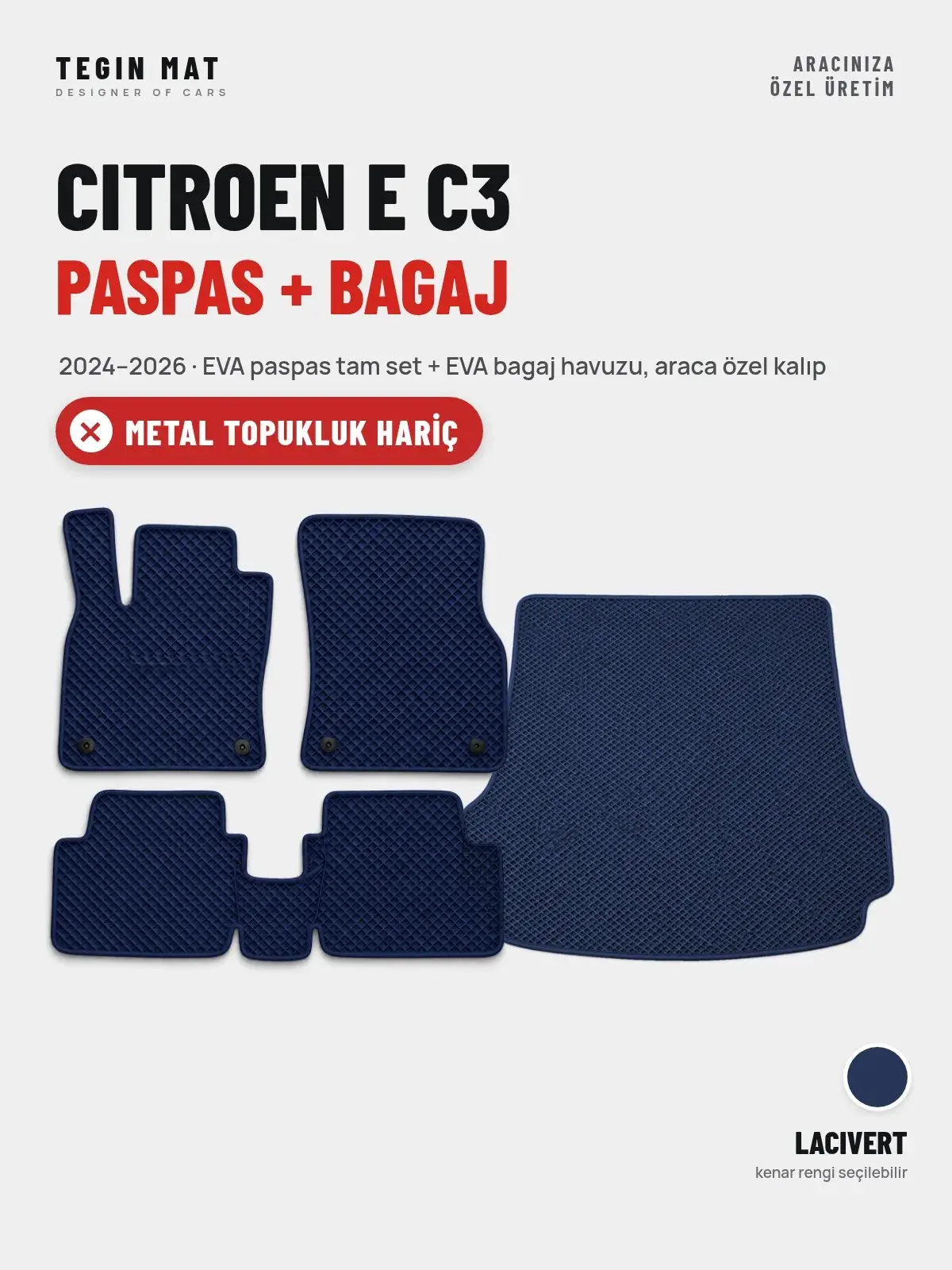 Citroen E C3 EVA Paspas + Bagaj Havuzu Seti (2024–2026) Lacivert – Metal Topukluk Hariç (1)