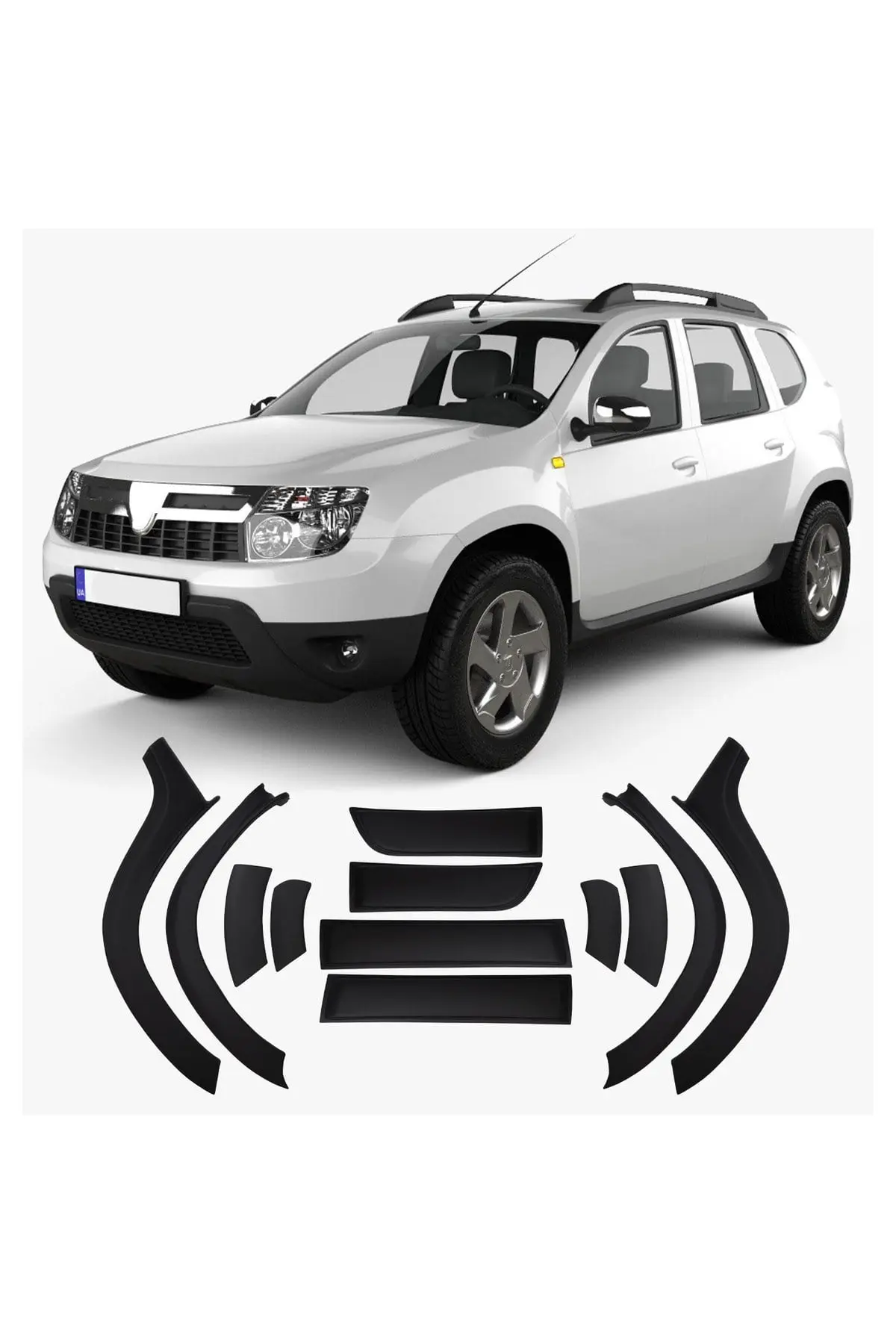 Dacia Duster 2010-2017 Uyumlu Dodik Seti 12+2 Parça ABS Düz Mat Siyah (1)