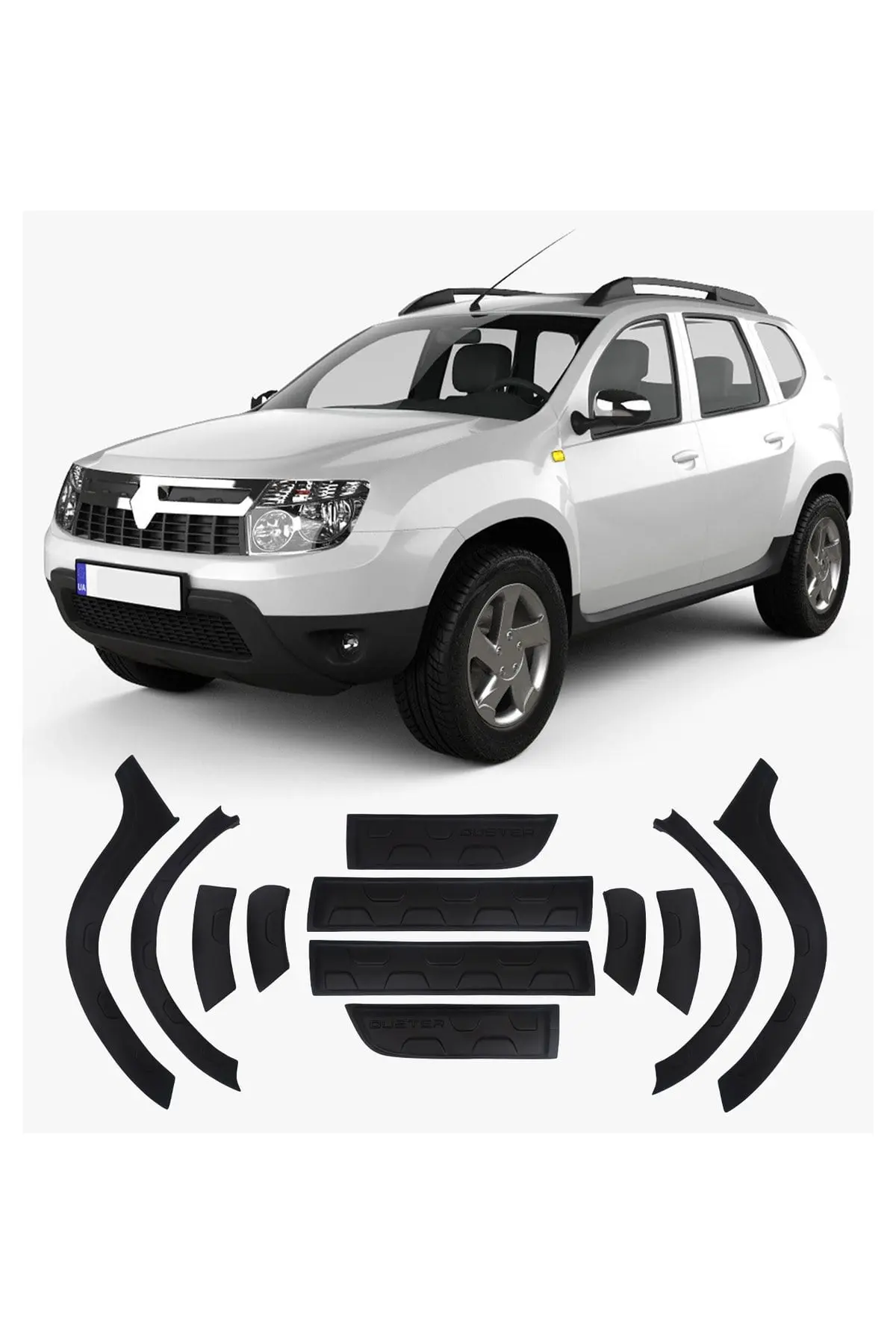 Dacia Duster 2010-2017 Uyumlu Duster Yazılı Dodik Seti 12+2 Parça ABS Damalı Mat Siyah (1)