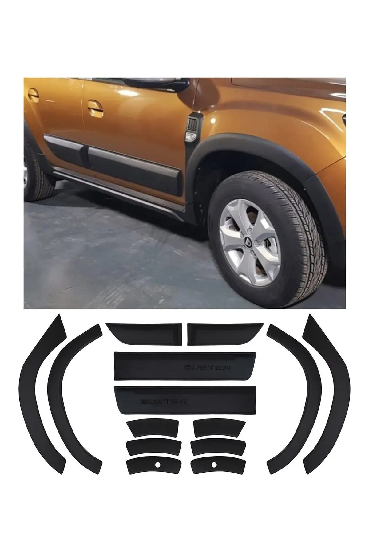 Dacia Duster 2018-2024 Uyumlu Duster Yazılı Dodik Seti 12+2 Parça ABS Düz Mat Siyah (1)