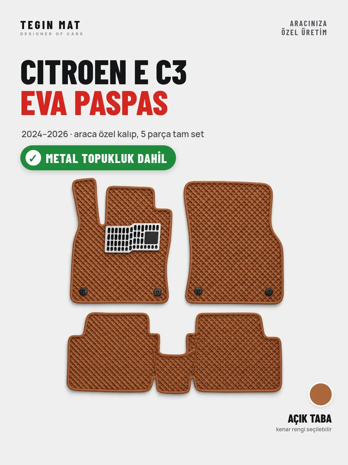 Citroen E C3 EVA Oto Paspas Tam Set (2024–2026) Açık Taba – Metal Topukluk Dahil (1)