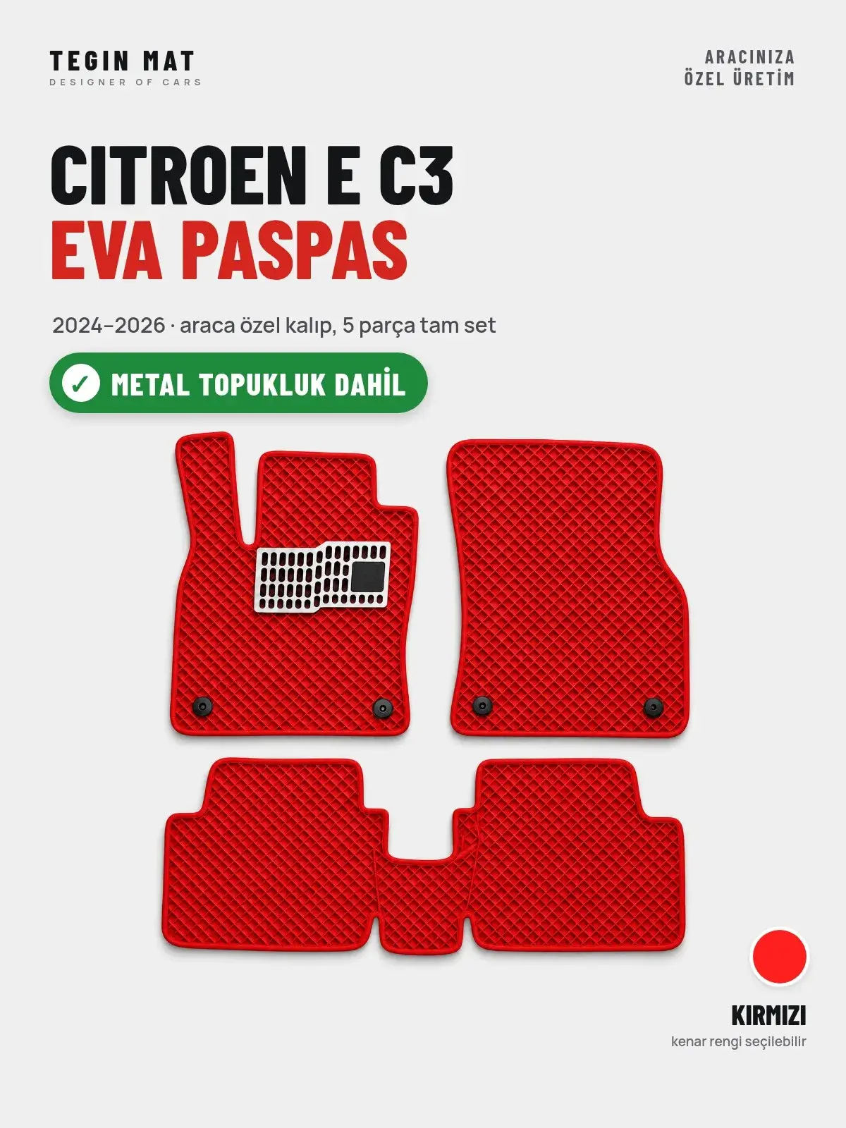Citroen E C3 EVA Oto Paspas Tam Set (2024–2026) Kırmızı – Metal Topukluk Dahil (1)