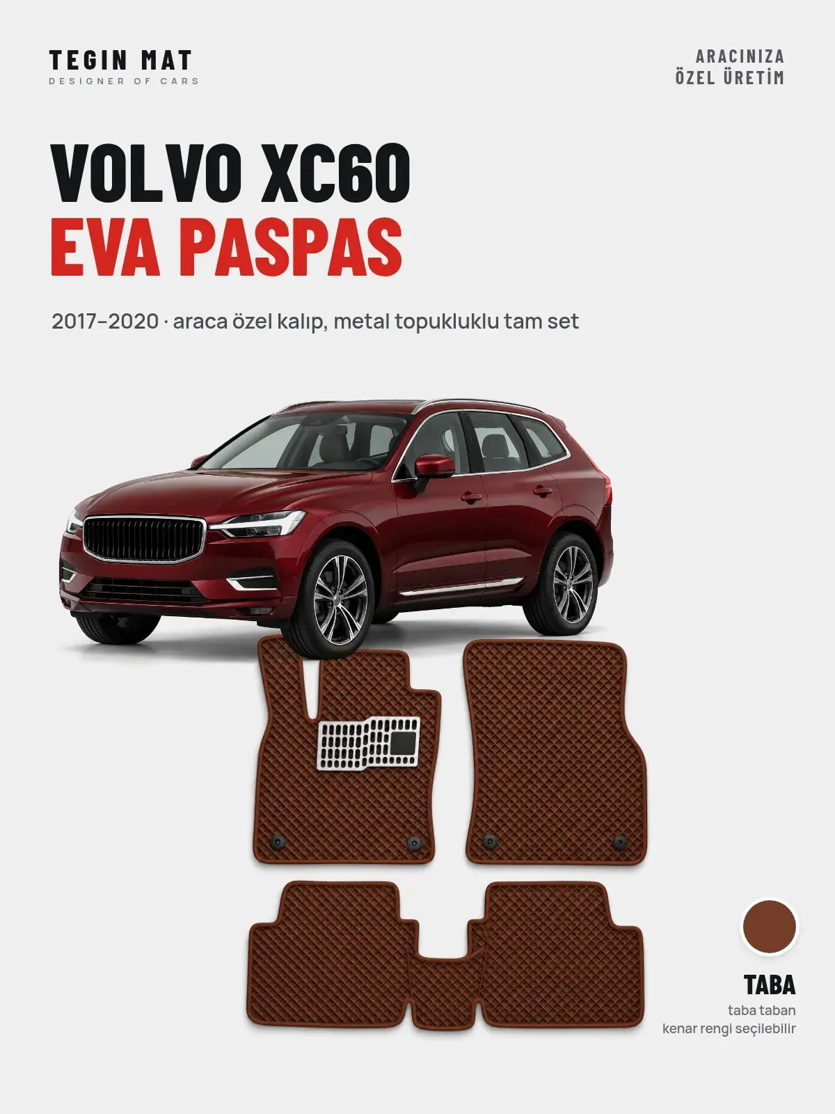 Volvo XC60 EVA Oto Paspas Tam Set (2017–2020) Taba – Araca Özel Kalıp (1)
