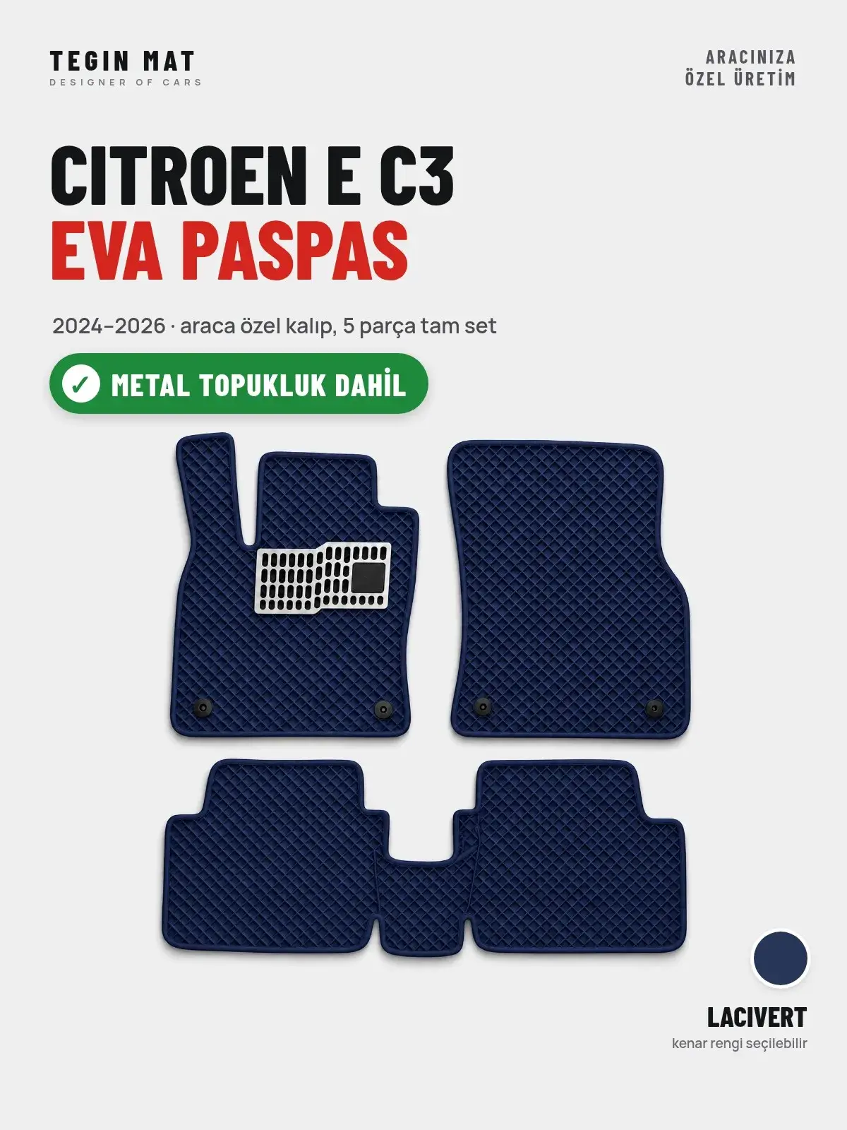 Citroen E C3 EVA Oto Paspas Tam Set (2024–2026) Lacivert – Metal Topukluk Dahil (1)