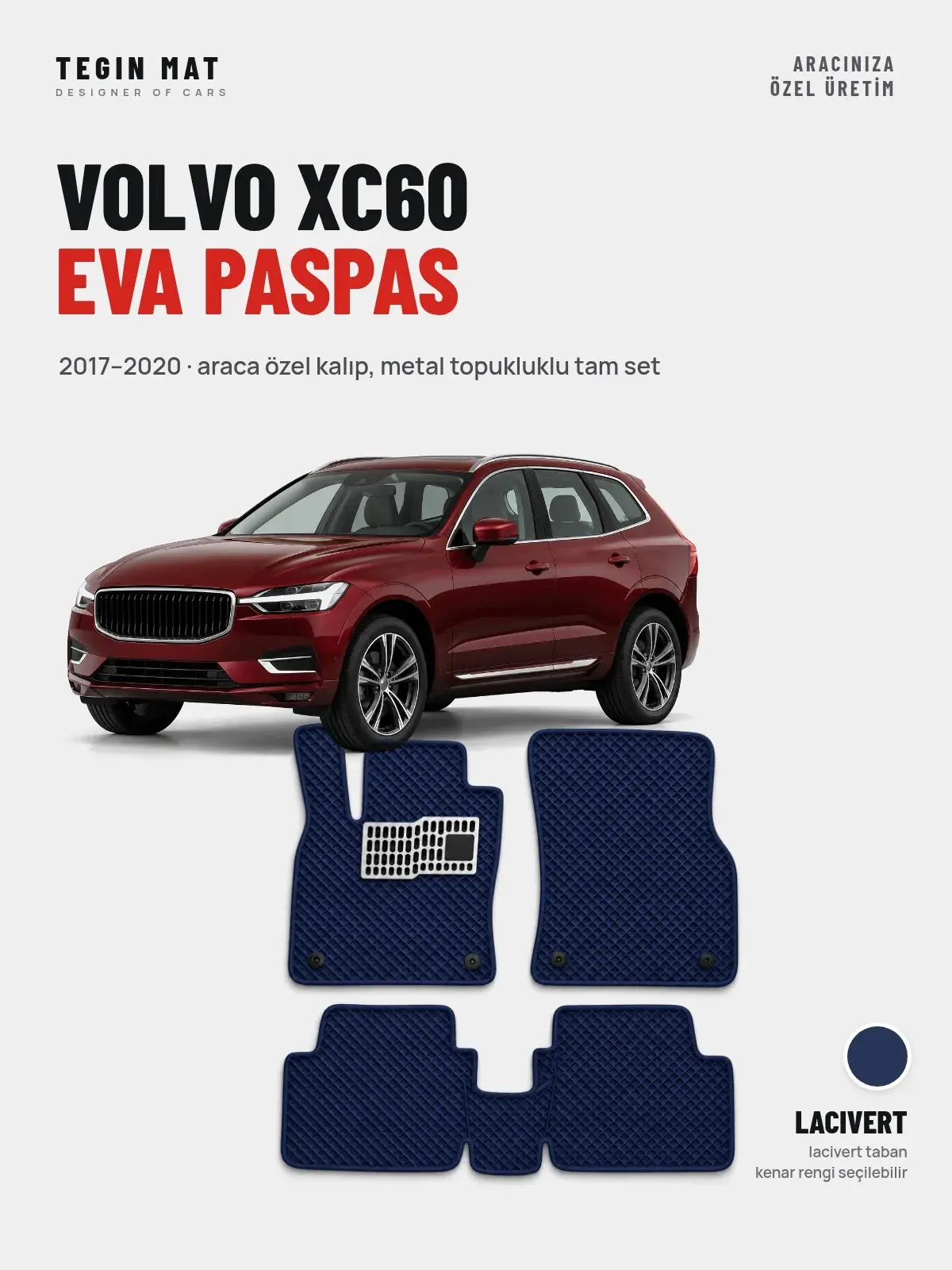 Volvo XC60 EVA Oto Paspas Tam Set (2017–2020) Lacivert – Araca Özel Kalıp (1)