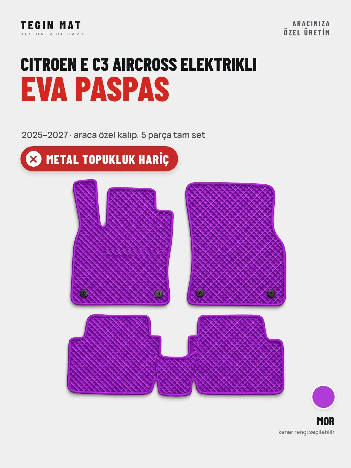 Citroen E C3 Aircross Elektrikli EVA Oto Paspas Tam Set (2025–2027) Mor – Metal Topukluk Hariç (1)