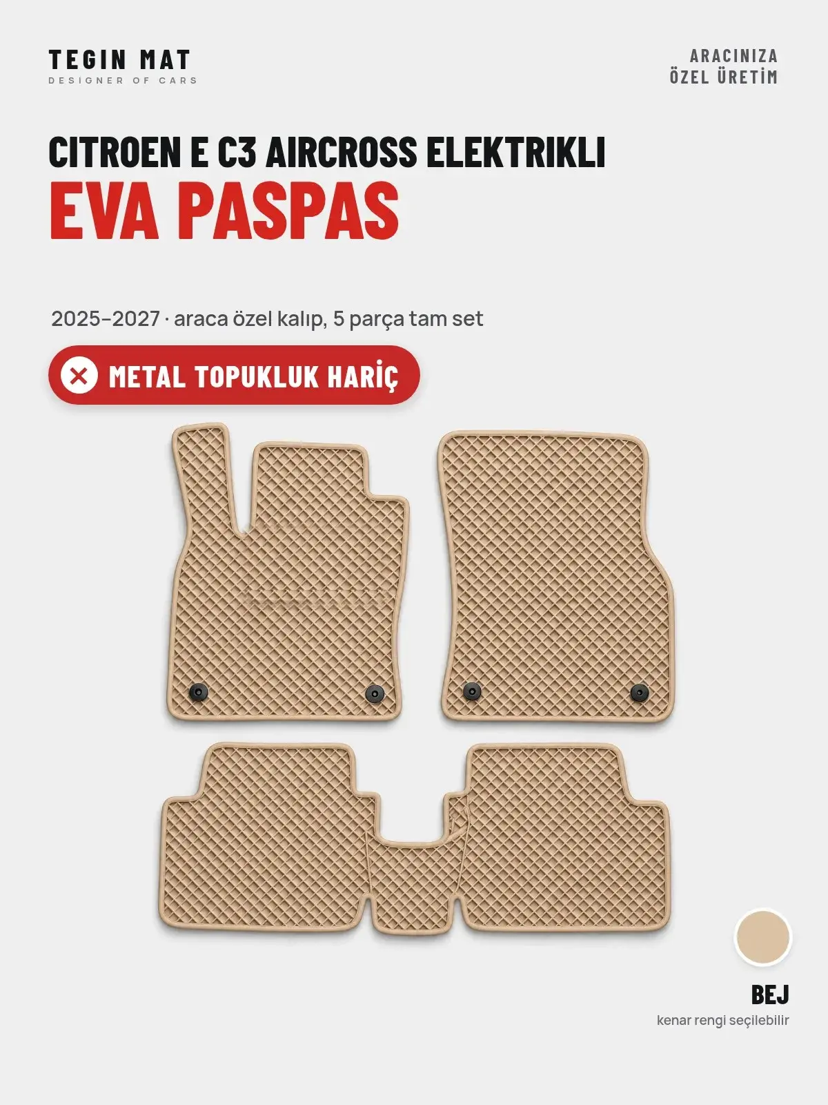 Citroen E C3 Aircross Elektrikli EVA Oto Paspas Tam Set (2025–2027) Bej – Metal Topukluk Hariç (1)