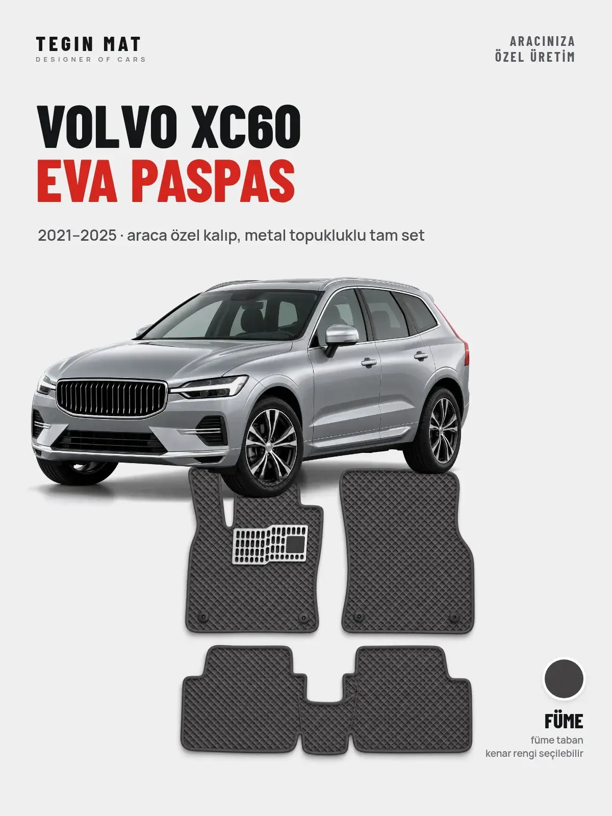 Volvo XC60 EVA Oto Paspas Tam Set (2021–2025) Füme – Araca Özel Kalıp (1)