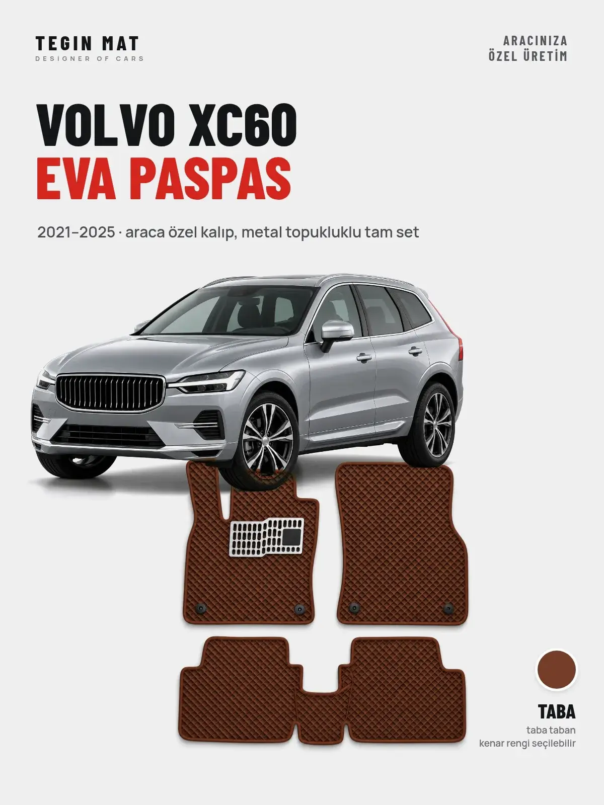 Volvo XC60 EVA Oto Paspas Tam Set (2021–2025) Taba – Araca Özel Kalıp (1)