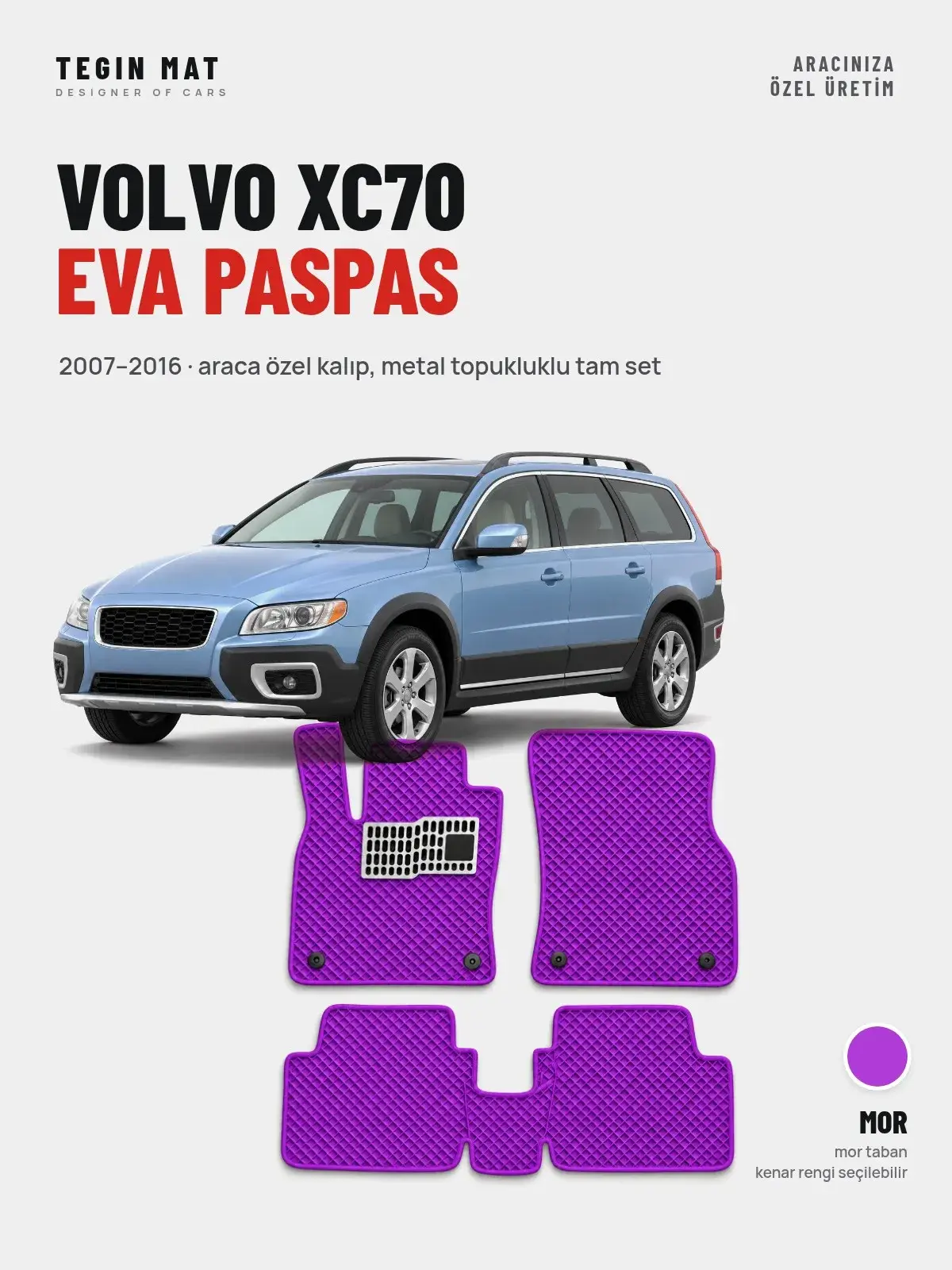 Volvo XC70 EVA Oto Paspas Tam Set (2007–2016) Mor – Araca Özel Kalıp (1)