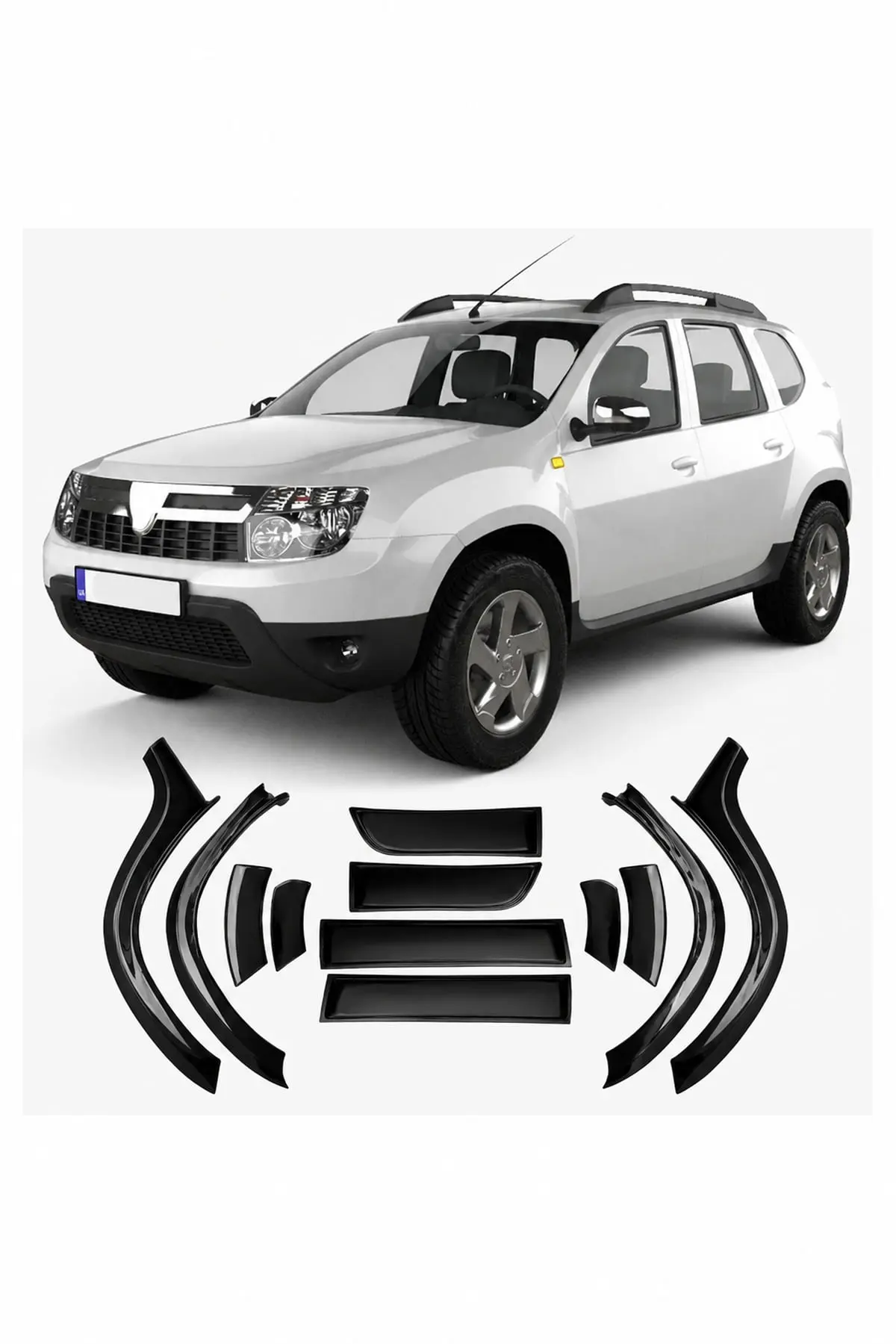 Dacia Duster 2010-2017 Uyumlu Dodik Seti 12+2 Parça ABS Düz Parlak Siyah (1)