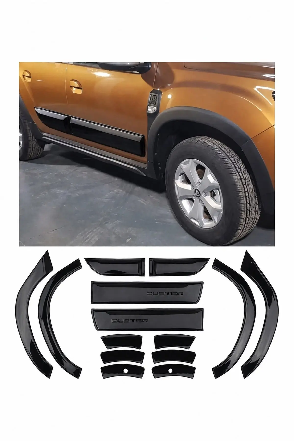 Dacia Duster 2018-2024 Uyumlu Dodik Seti 12+2 Parça ABS Düz Parlak Siyah (1)