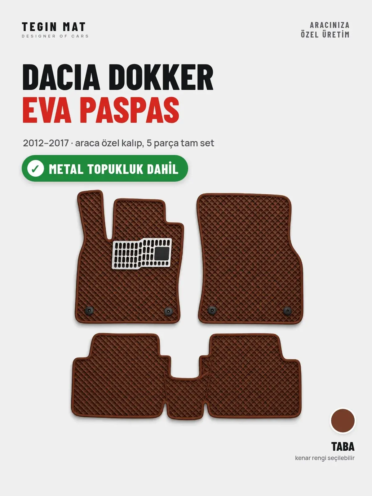 Dacia Dokker EVA Oto Paspas Tam Set (2012–2017) Taba – Metal Topukluk Dahil (1)