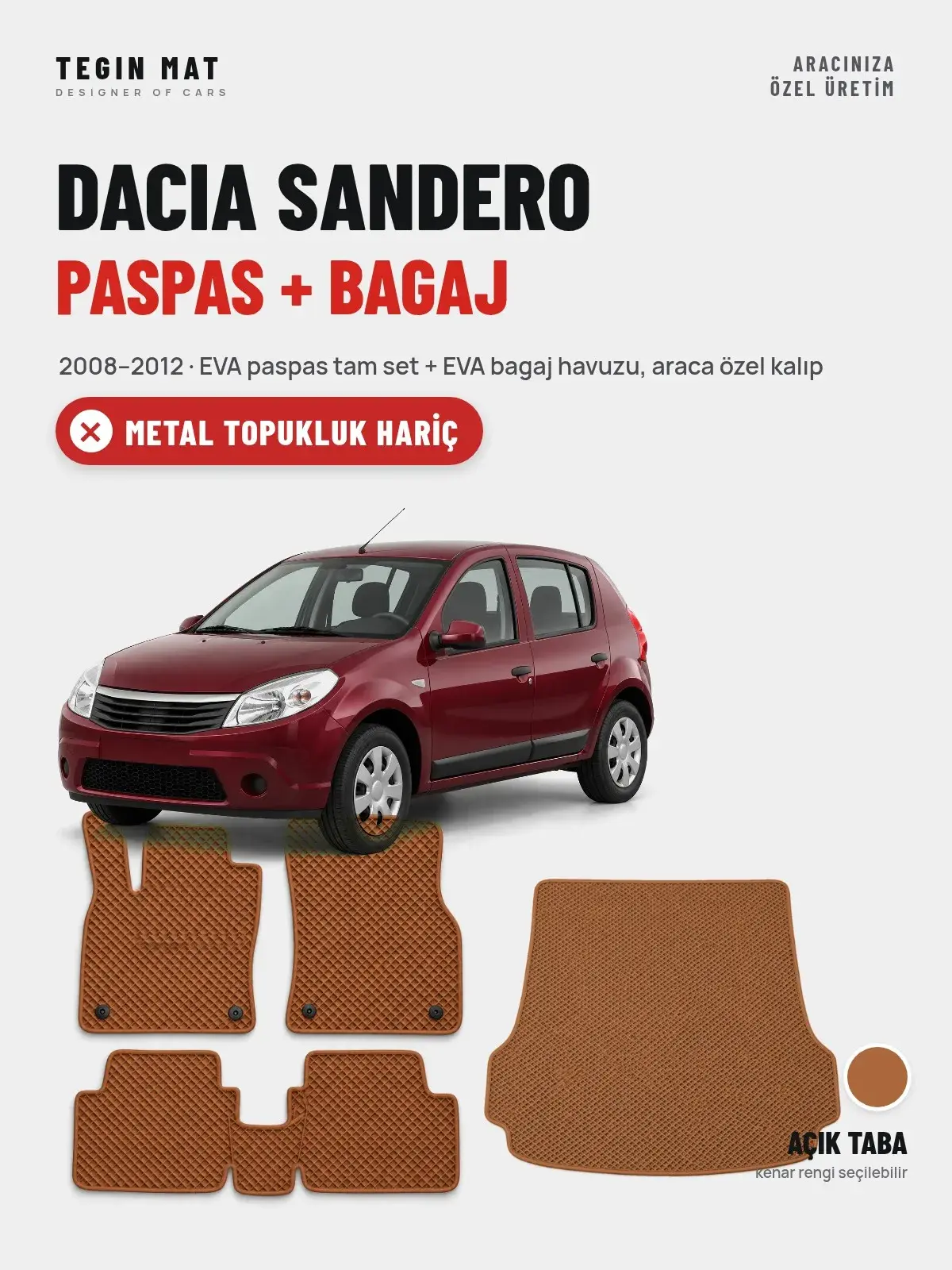 Dacia Sandero EVA Paspas + Bagaj Havuzu Seti (2008–2012) Açık Taba – Metal Topukluk Hariç (1)