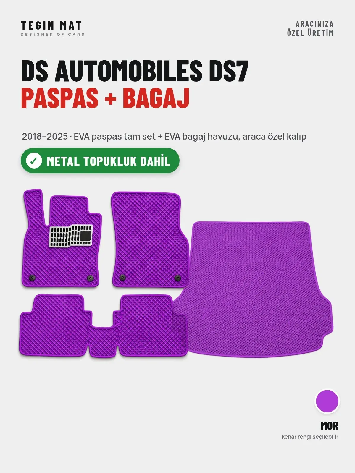 DS Automobiles DS7 EVA Paspas + Bagaj Havuzu Seti (2018–2025) Mor – Metal Topukluk Dahil (1)