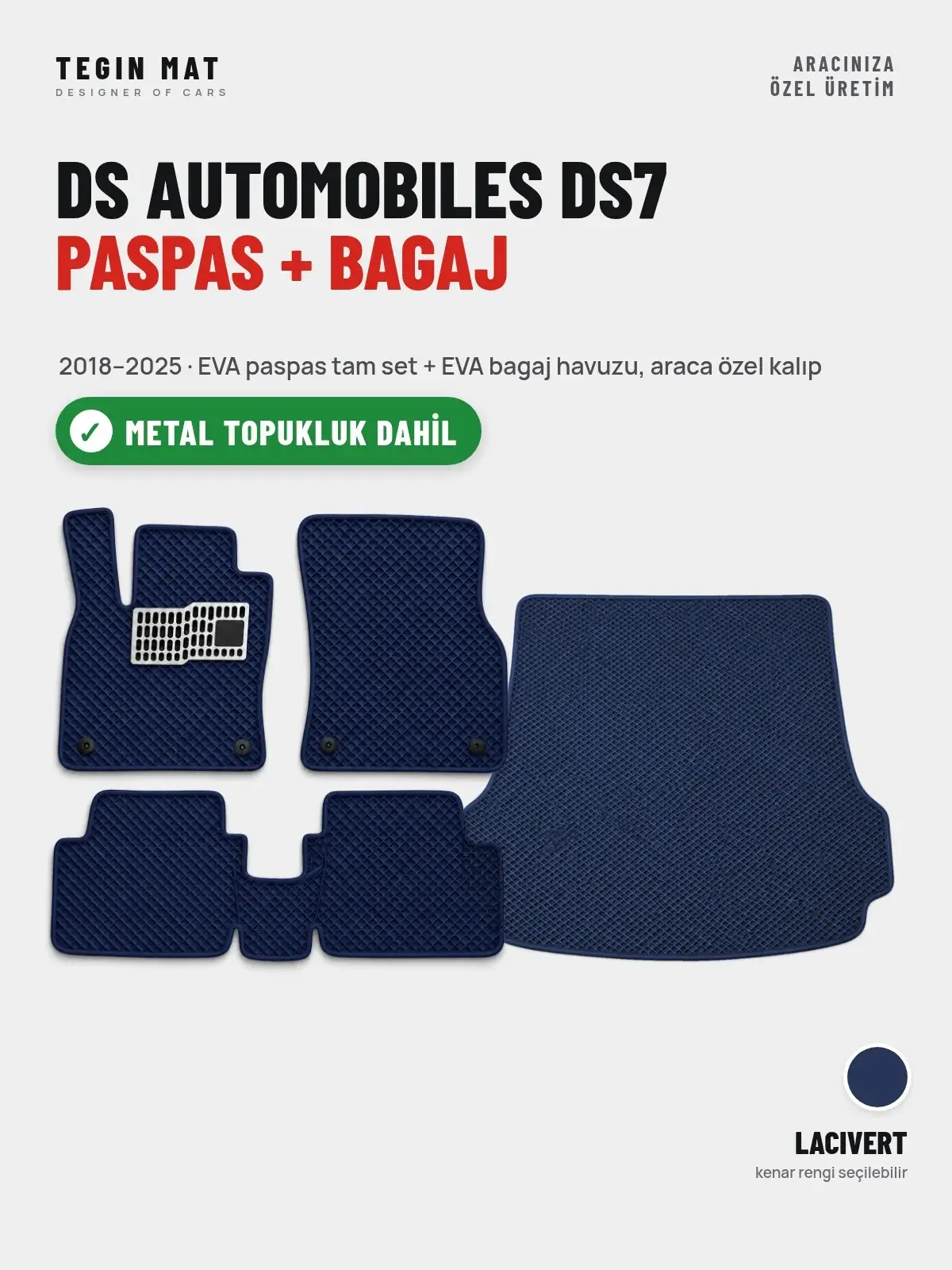 DS Automobiles DS7 EVA Paspas + Bagaj Havuzu Seti (2018–2025) Lacivert – Metal Topukluk Dahil (1)