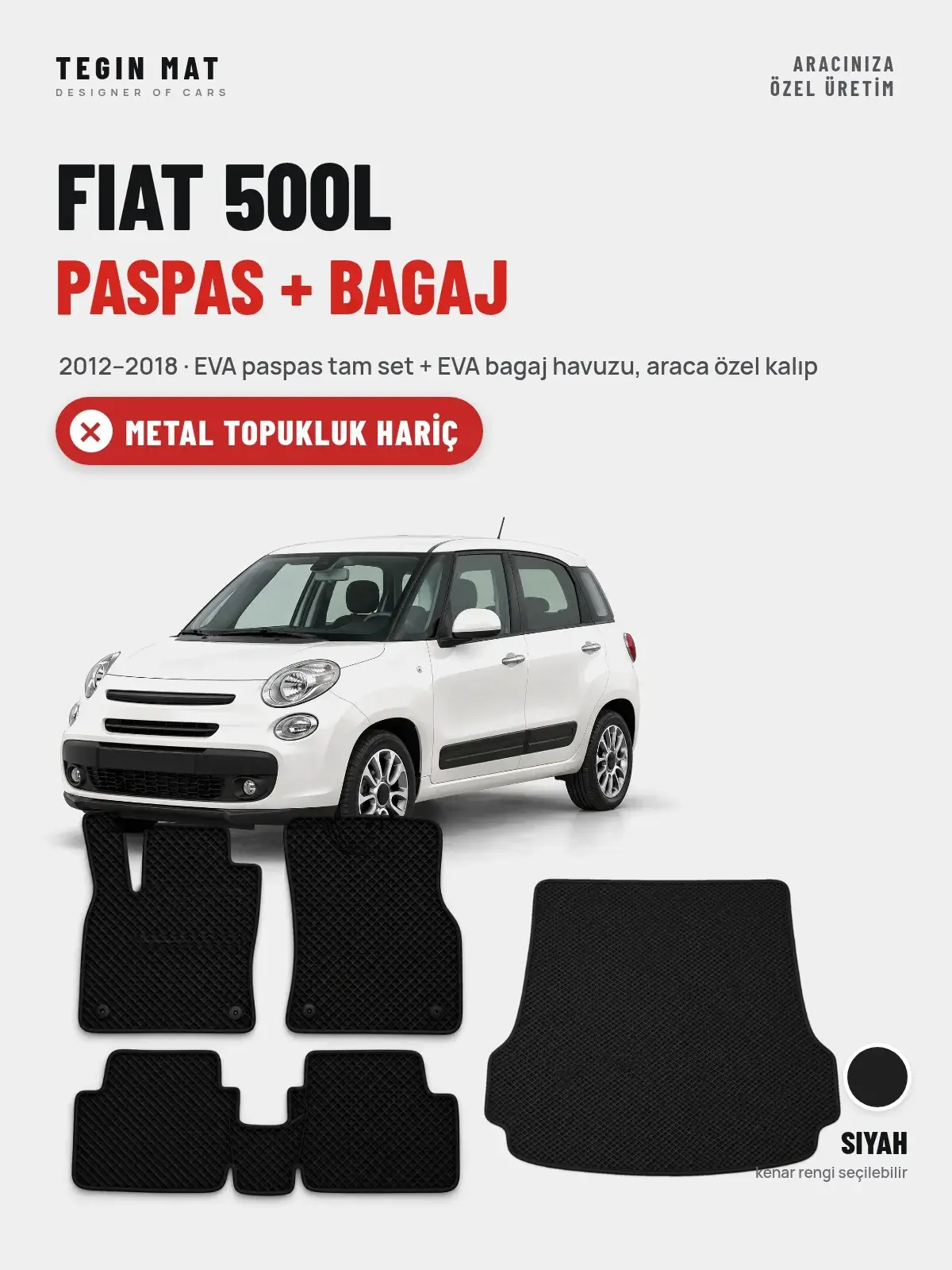 Fiat 500L EVA Paspas + Bagaj Havuzu Seti (2012–2018) Siyah – Metal Topukluk Hariç (1)