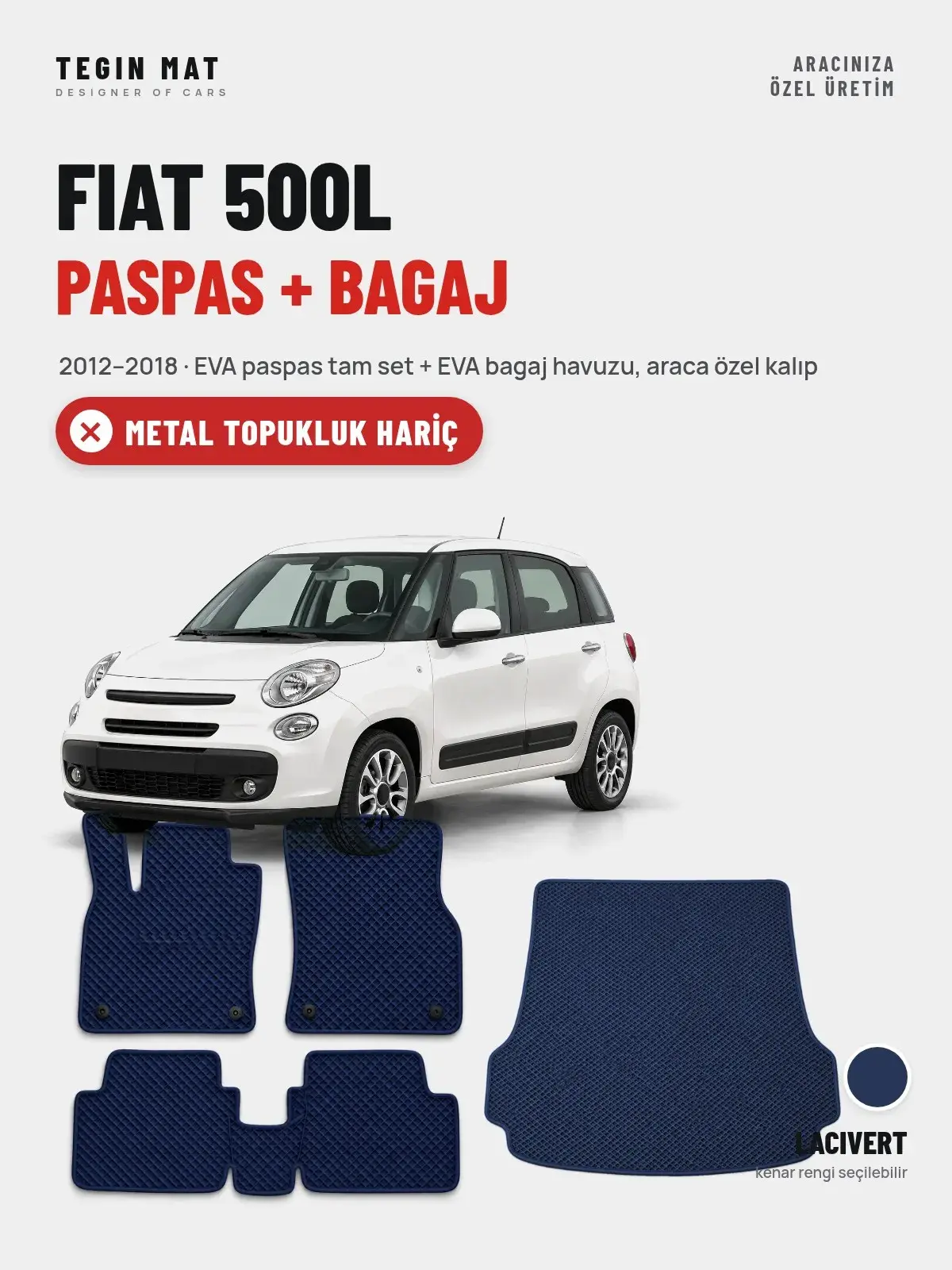 Fiat 500L EVA Paspas + Bagaj Havuzu Seti (2012–2018) Lacivert – Metal Topukluk Hariç (1)