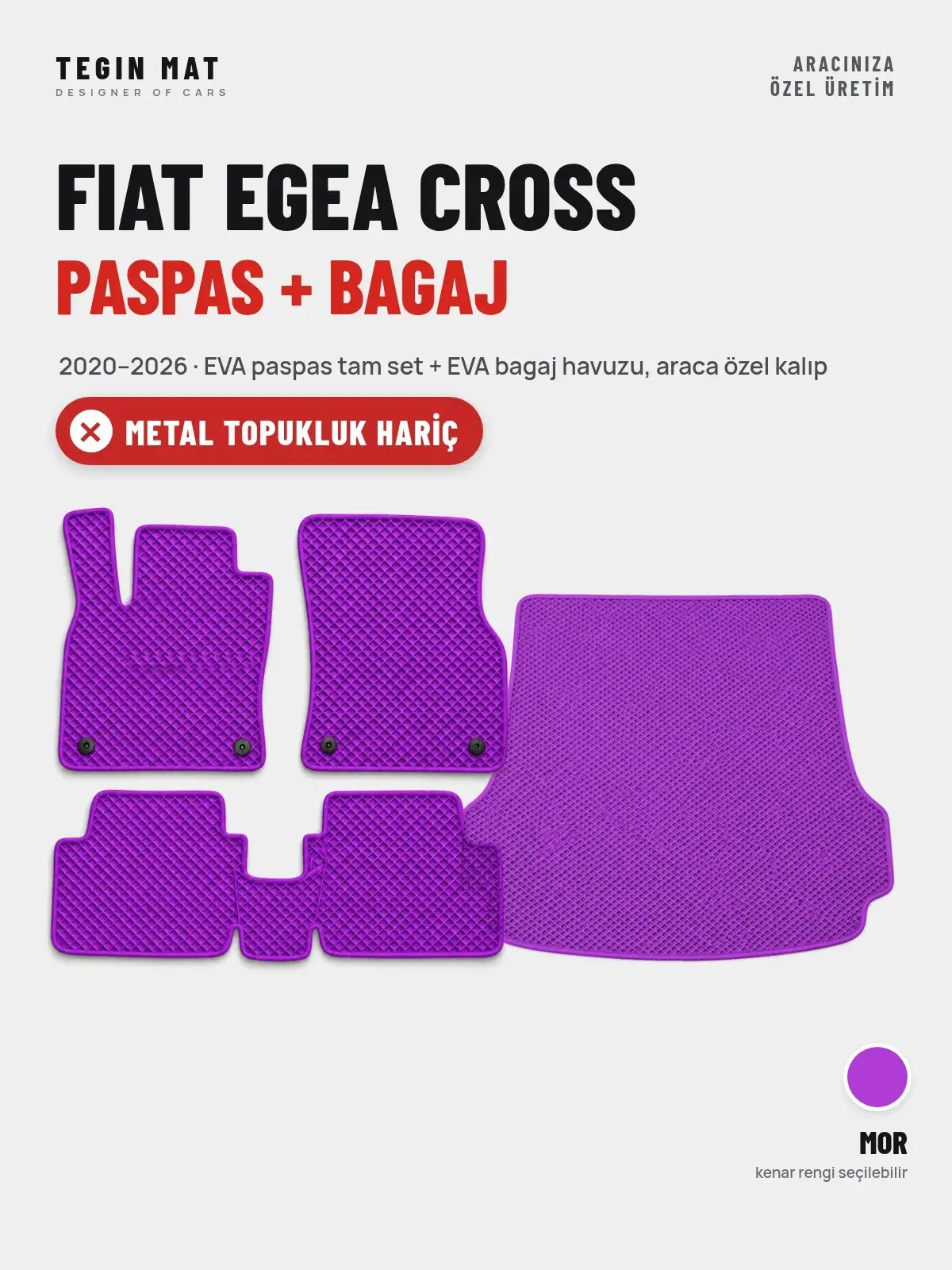Fiat Egea Cross EVA Paspas + Bagaj Havuzu Seti (2020–2026) Mor – Metal Topukluk Hariç (1)