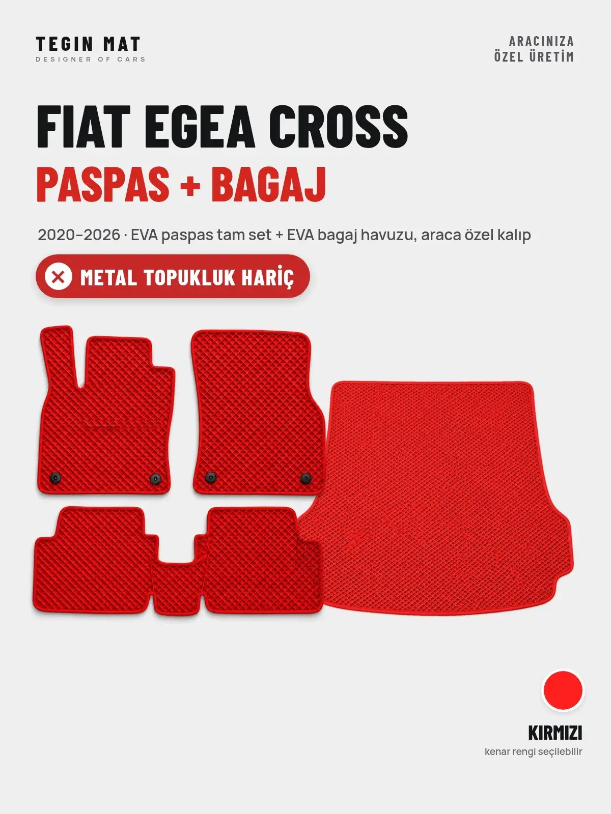 Fiat Egea Cross EVA Paspas + Bagaj Havuzu Seti (2020–2026) Kırmızı – Metal Topukluk Hariç (1)