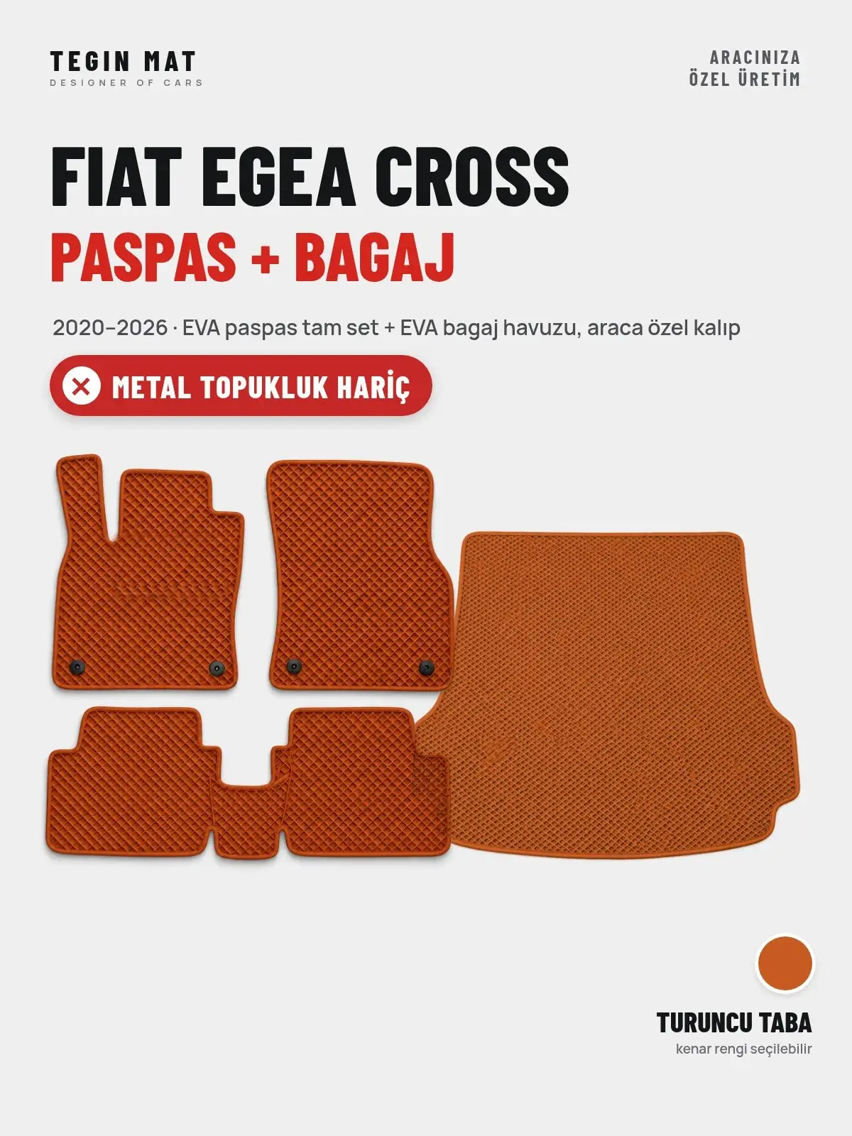 Fiat Egea Cross EVA Paspas + Bagaj Havuzu Seti (2020–2026) Turuncu Taba – Metal Topukluk Hariç (1)