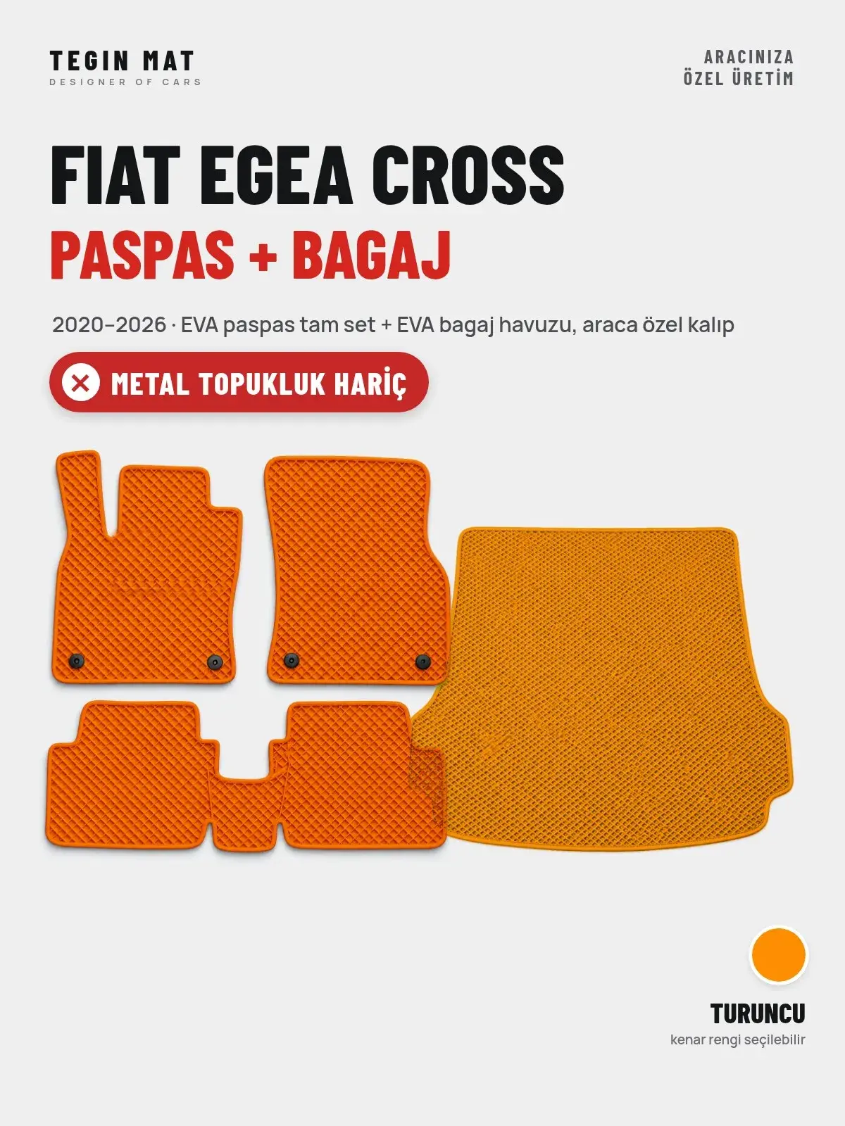 Fiat Egea Cross EVA Paspas + Bagaj Havuzu Seti (2020–2026) Turuncu – Metal Topukluk Hariç (1)
