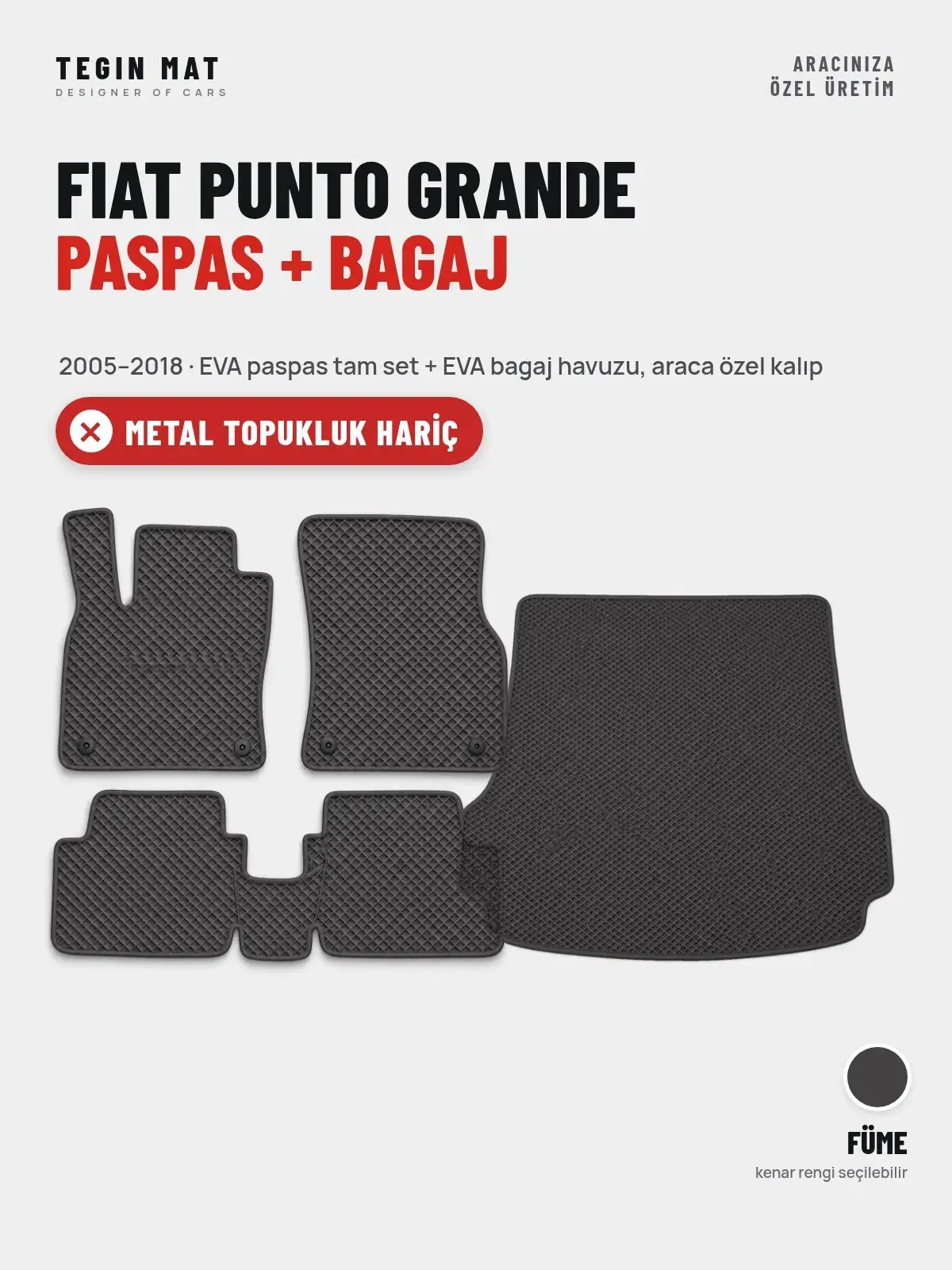 Fiat Punto Grande EVA Paspas + Bagaj Havuzu Seti (2005–2018) Füme – Metal Topukluk Hariç (1)