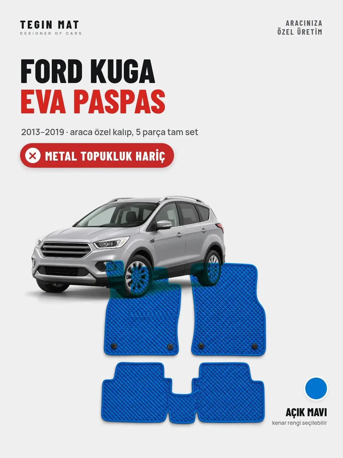 Ford Kuga EVA Oto Paspas Tam Set (2013–2019) Açık Mavi – Metal Topukluk Hariç (1)