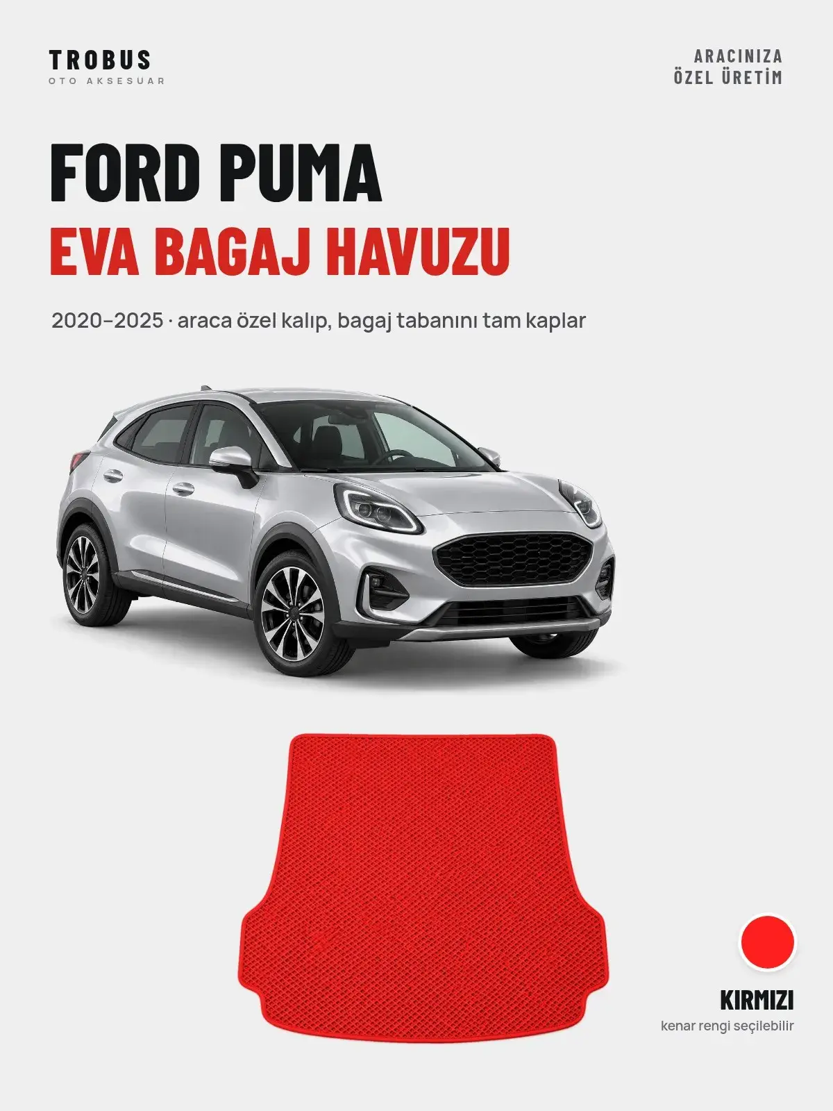 Ford Puma EVA Bagaj Havuzu (2020–2025) Kırmızı – Araca Özel Kalıp (1)