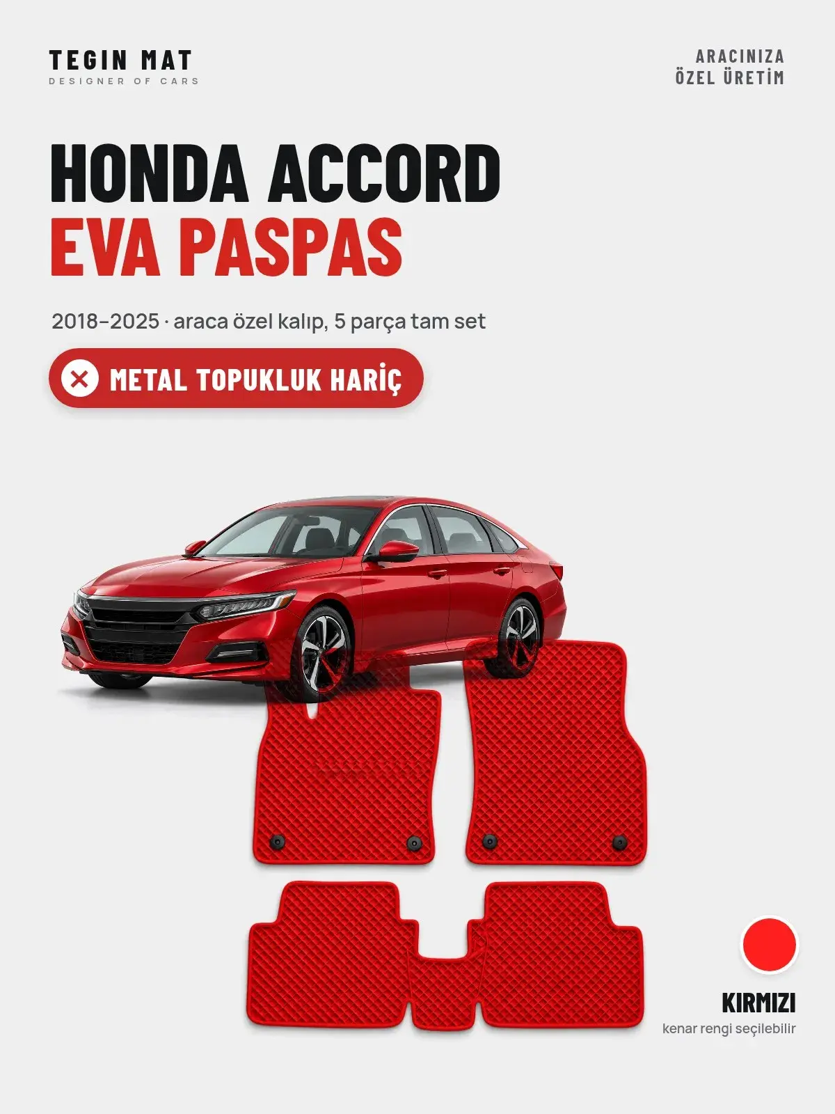 Honda Accord EVA Oto Paspas Tam Set (2018–2025) Kırmızı – Metal Topukluk Hariç (1)